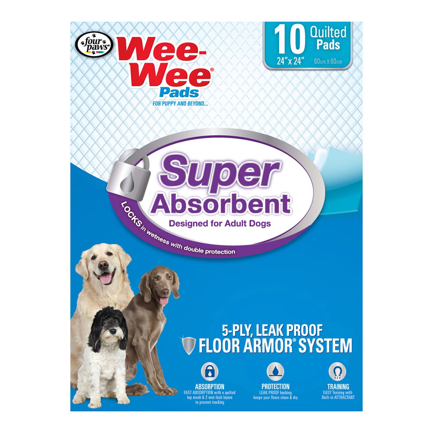Four Paws Wee-Wee Super Absorbent Dog Potty Pads, 24"