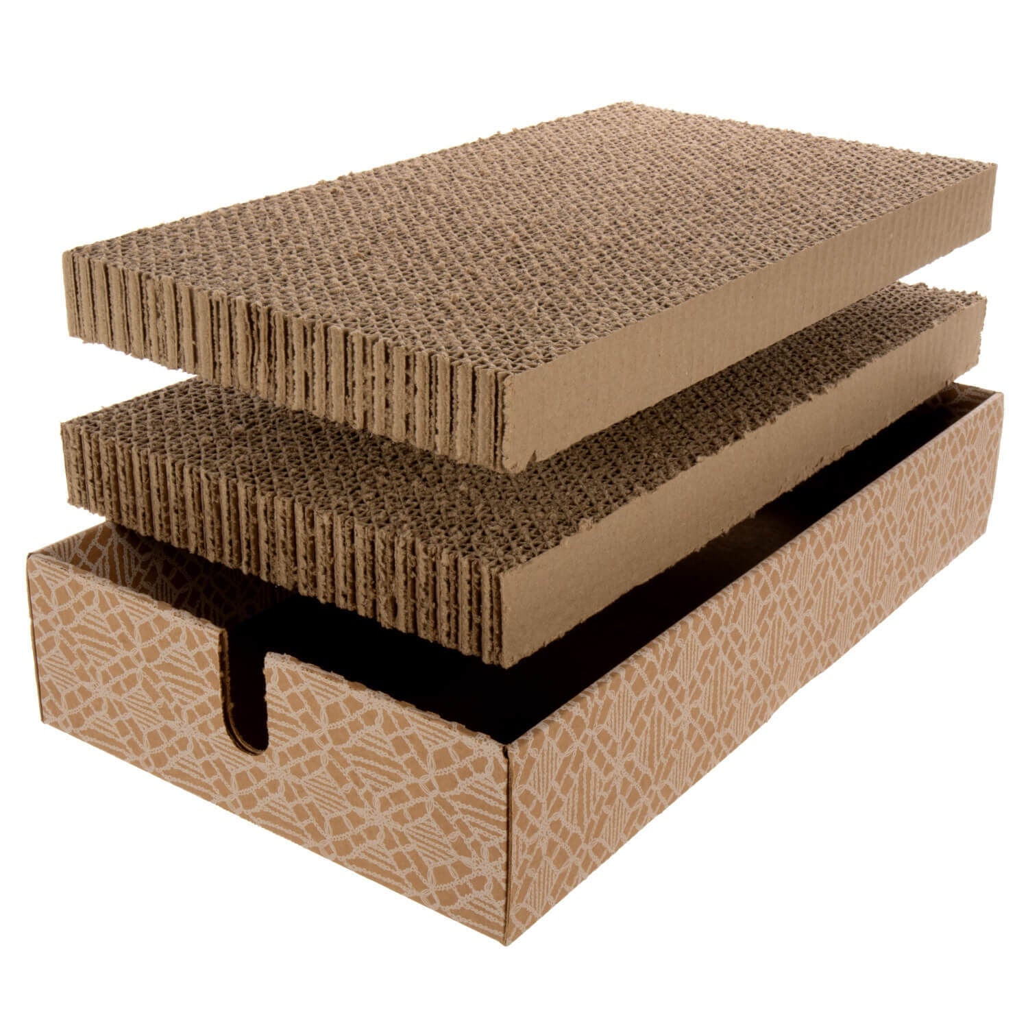 Instincts By Smartykat&reg; Scratcher's Choice+ Bed Box & Refills Reversible Corrugate Cat Scratch Blocks & Cat Bed With Catnip Infusion Technology, 2 Count Scratch Blocks, Extra Large
