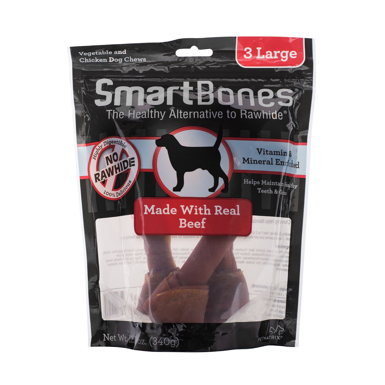 Smartbones Large Beef Rawhide Alternative Chews Dog Treats, 3 Pack