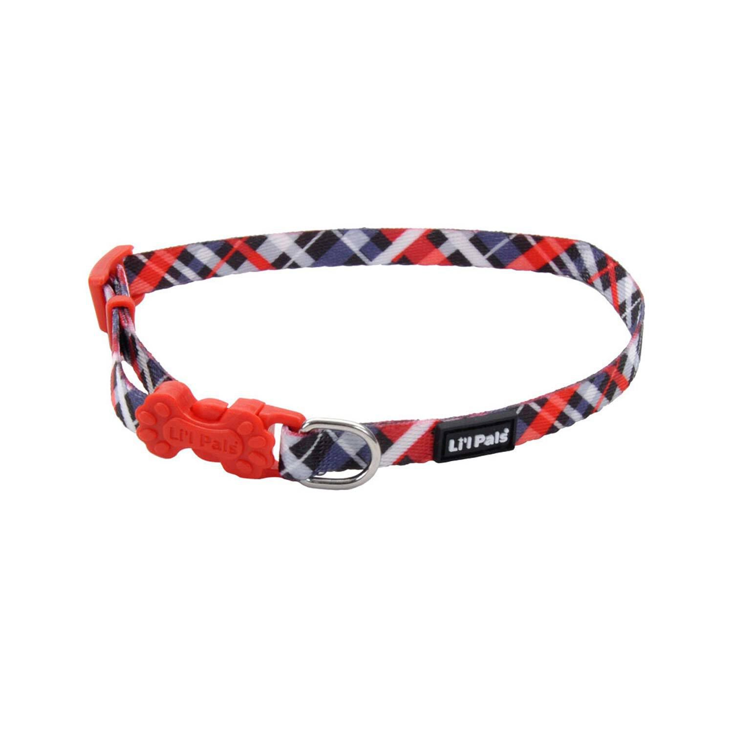 Coastal Pet Lil Pals Adjustable Patterned Dog Collar, Red & Grey Plaid