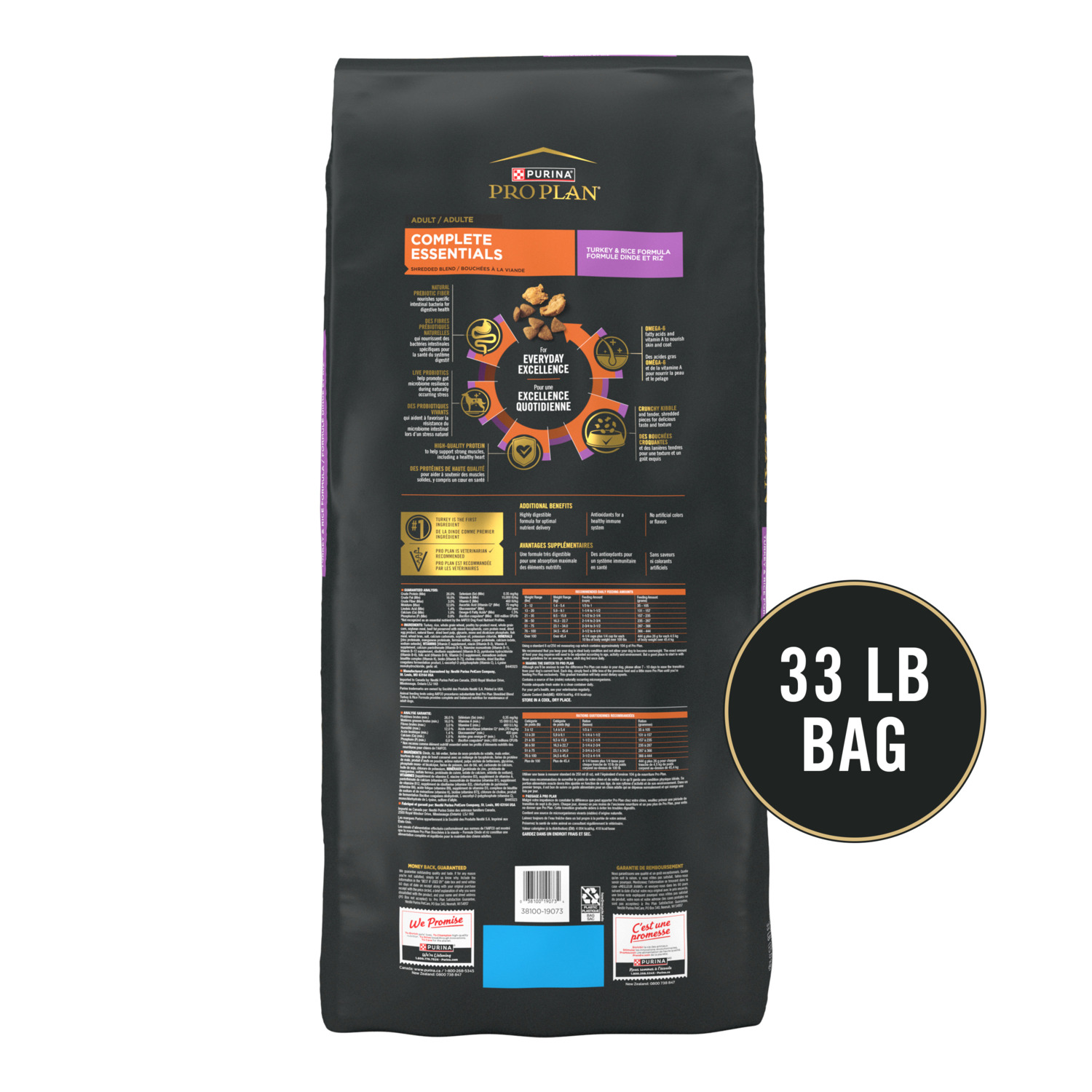 Purina Pro Plan Complete Essentials Shredded Blend Turkey & Rice With Probiotics Adult Formula Dry Dog Food, 33 Lb