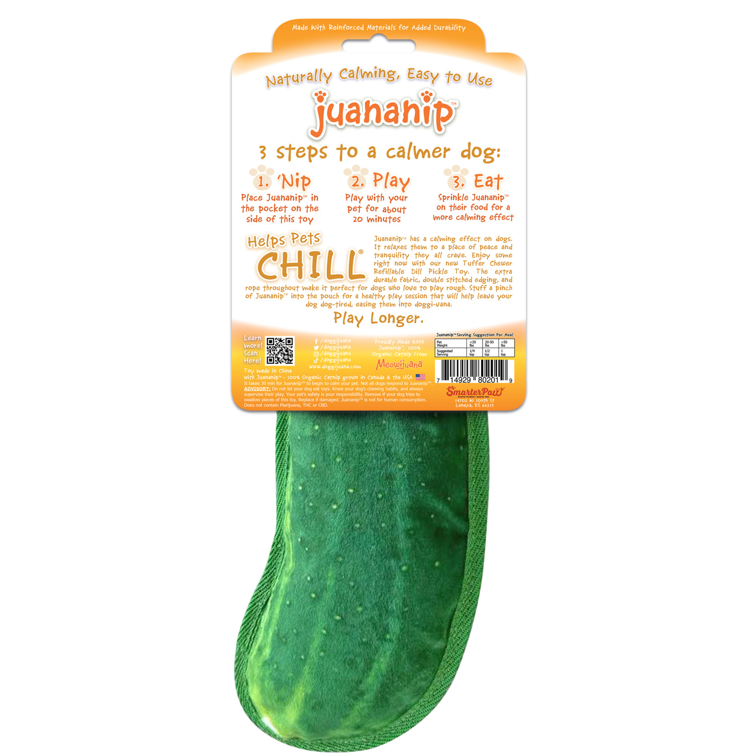 Doggijuana Tuffer Chewer Dill Pickle With Juananip Refillable Dog Toy