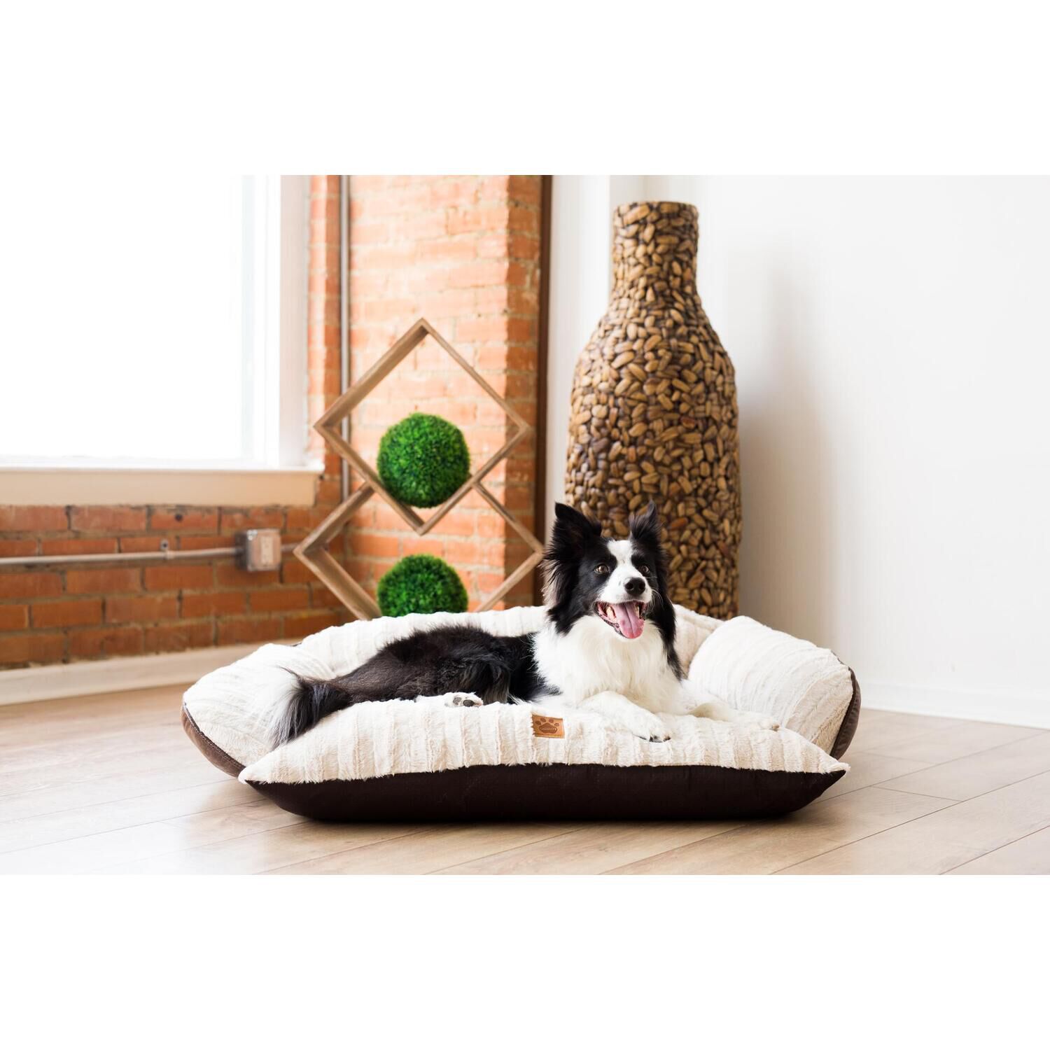 Snoozzy Rustic Luxury Comfy Couch Dog Bed, 40"X30", Brown & Tan