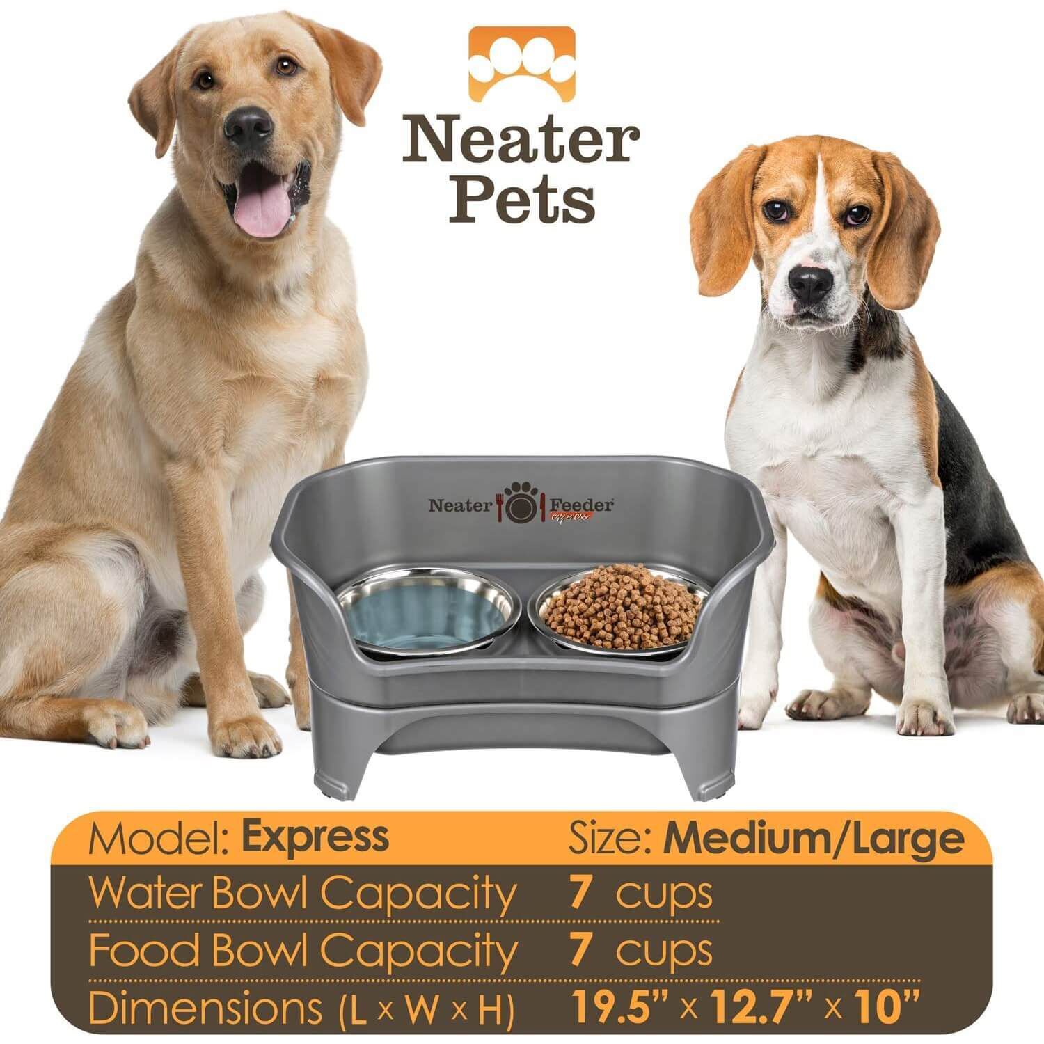 Neater Pets Neater Feeder Express Elevated Mess-Proof Bowls For Small Dogs, Gunmetal