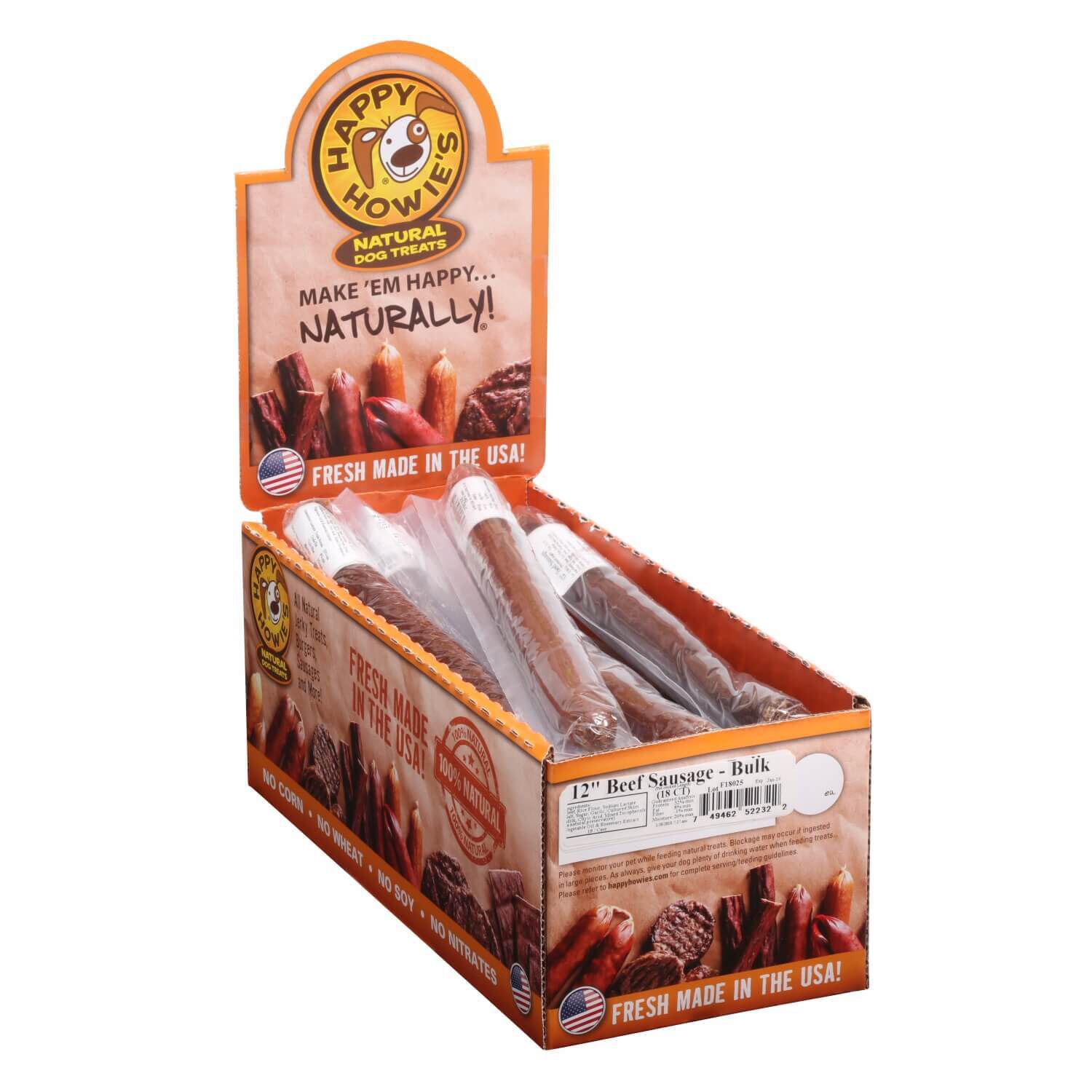 Happy Howie's Single Beef Sausage Dog Treat, 12"