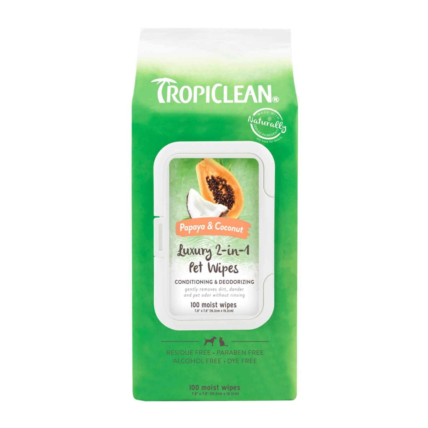 Tropiclean Papaya & Coconut Luxury 2-In-1 Pet Wipes - Wipes For Dogs & Cats