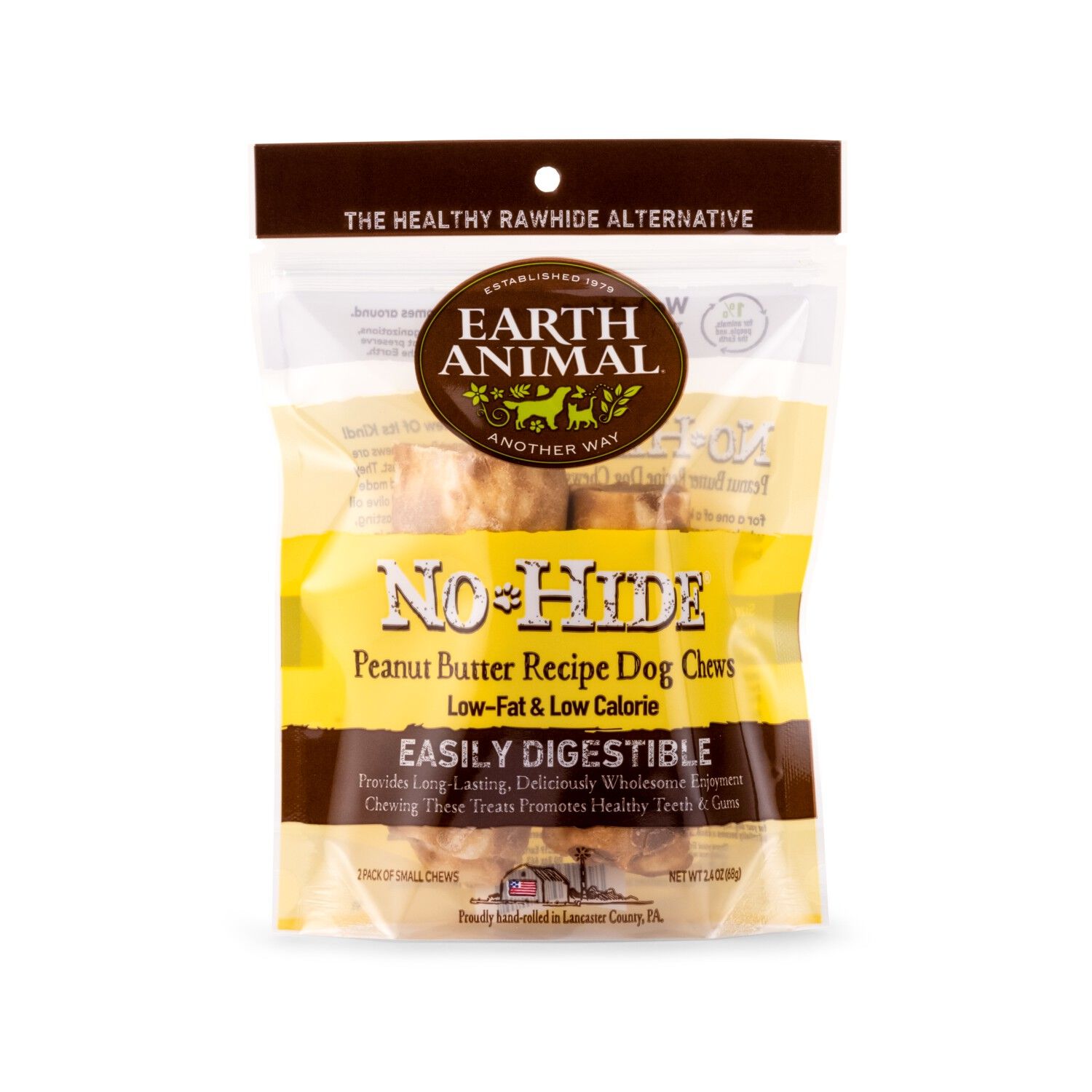 Earth Animal No-Hide Rawhide Alternative Dog Treat Chew, Peanut Butter, 2 Pack