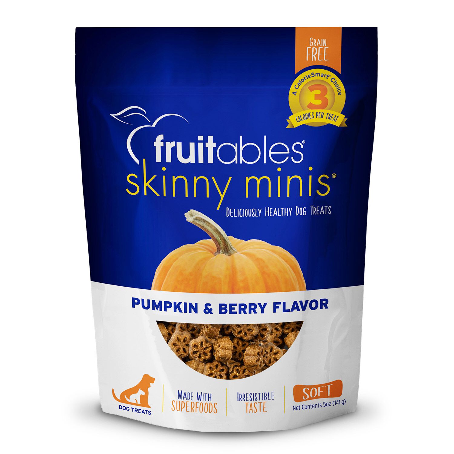 Fruitables Skinny Minis Grain Free Low Calorie Dog Treats, Pumpkin & Blueberry Flavor