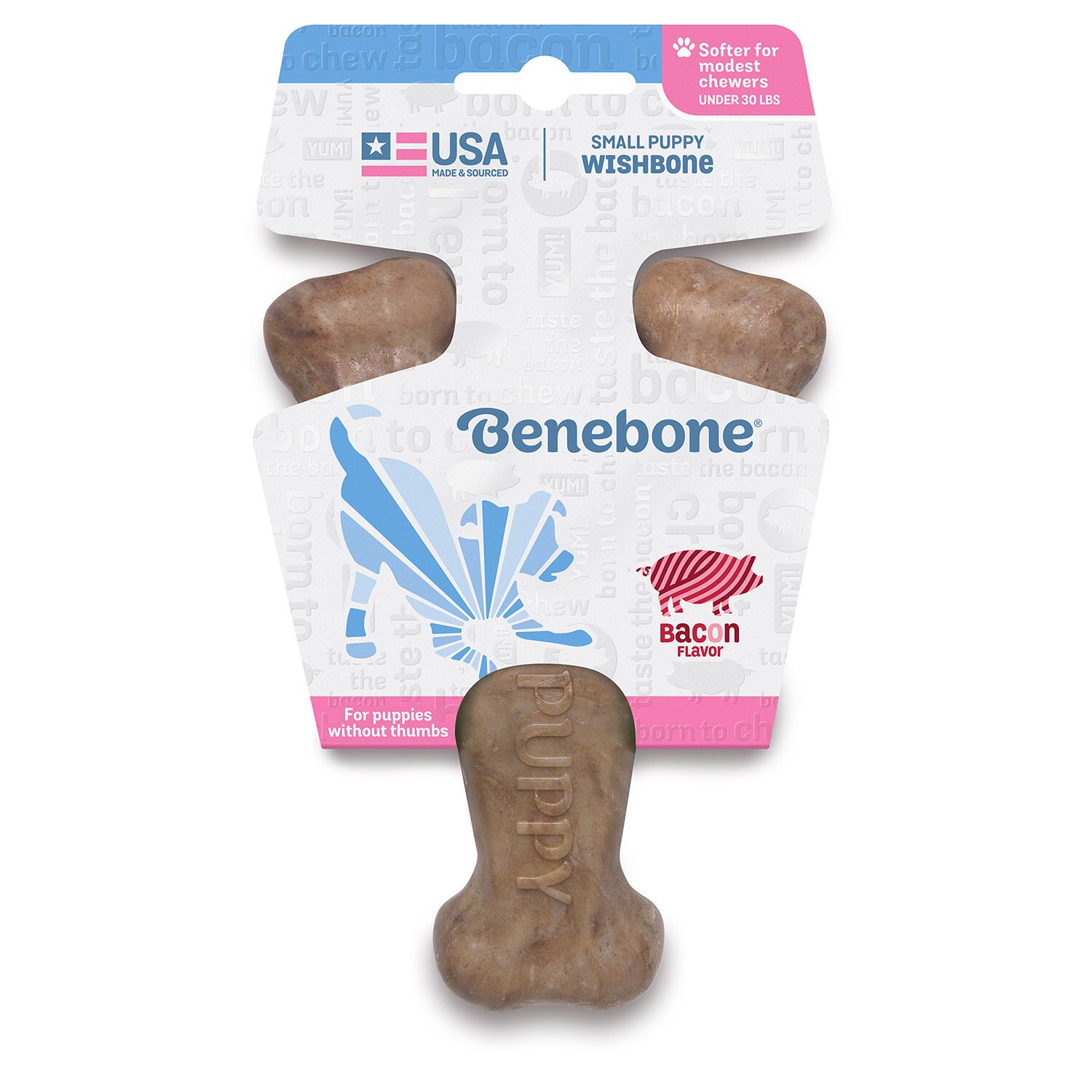 Benebone Puppy Wishbone Dog Chew Toy Bacon Sm