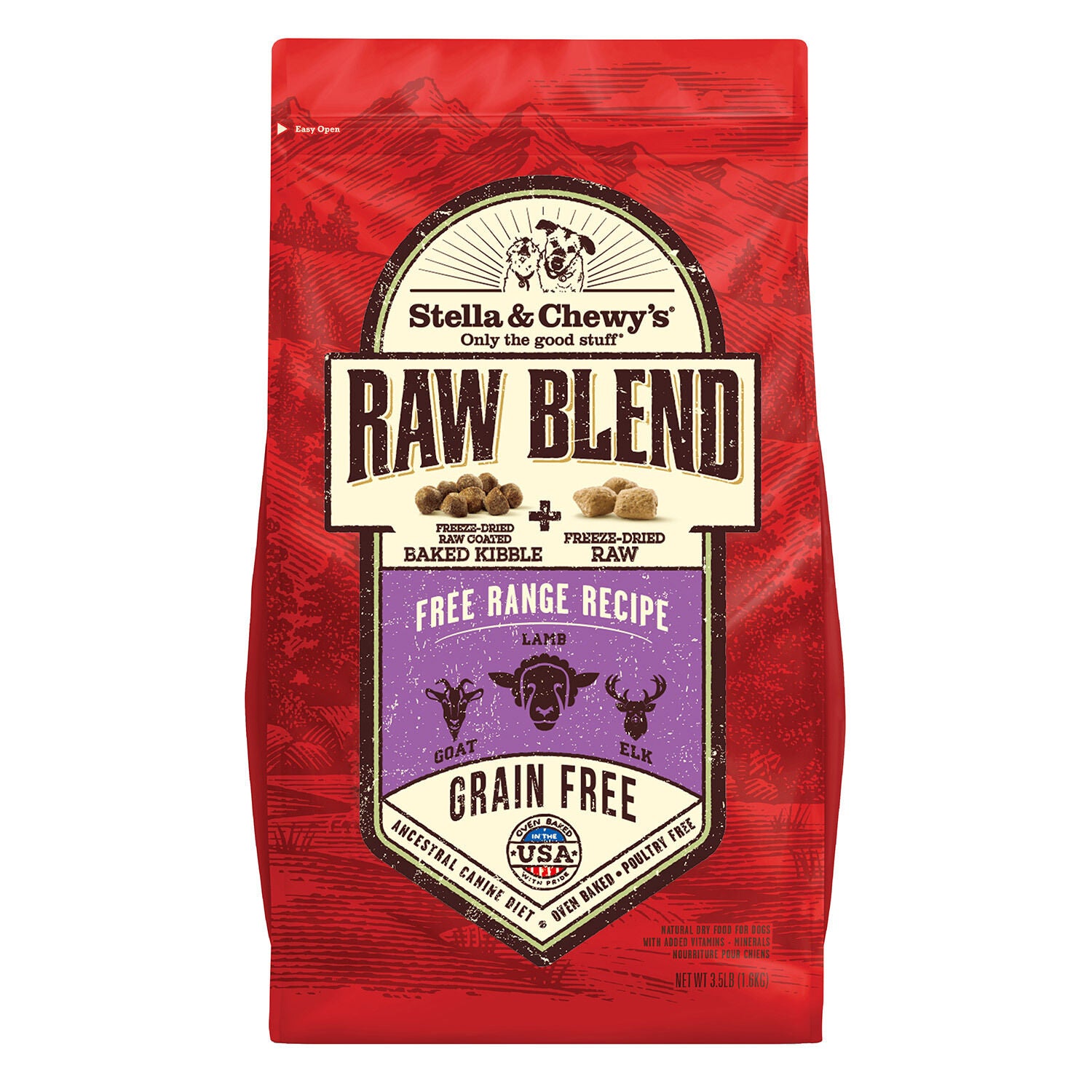 Stella & Chewy's Raw Blend Freeze Dried Raw Coated Baked Kibble Dry Dog Food Free-Range Recipe With Lamb, Goat, & Elk