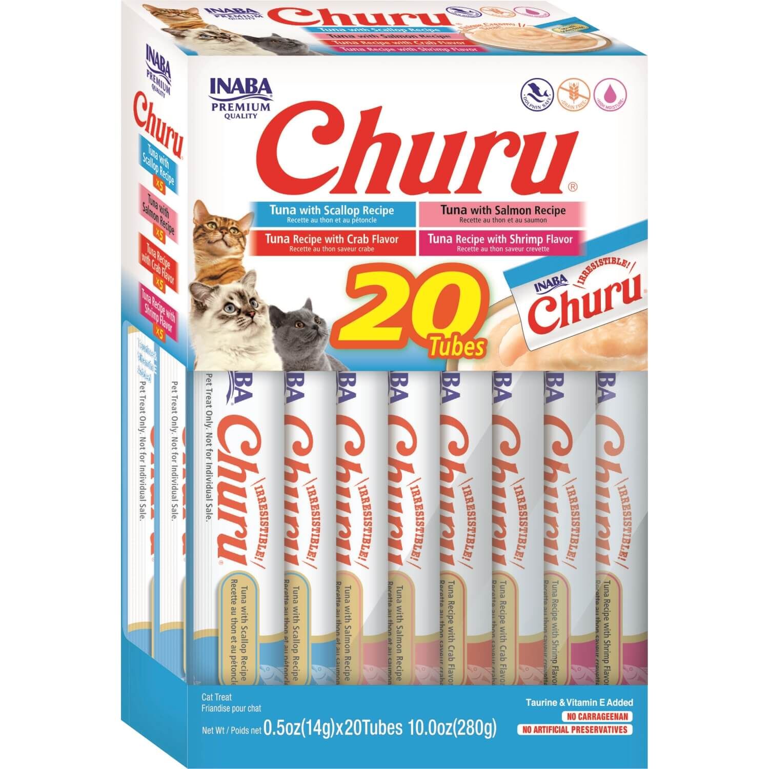 Inaba Churu Lickable Creamy Puree Cat Treats, Tuna & Seafood Variety Pack, 5Oz/Tube