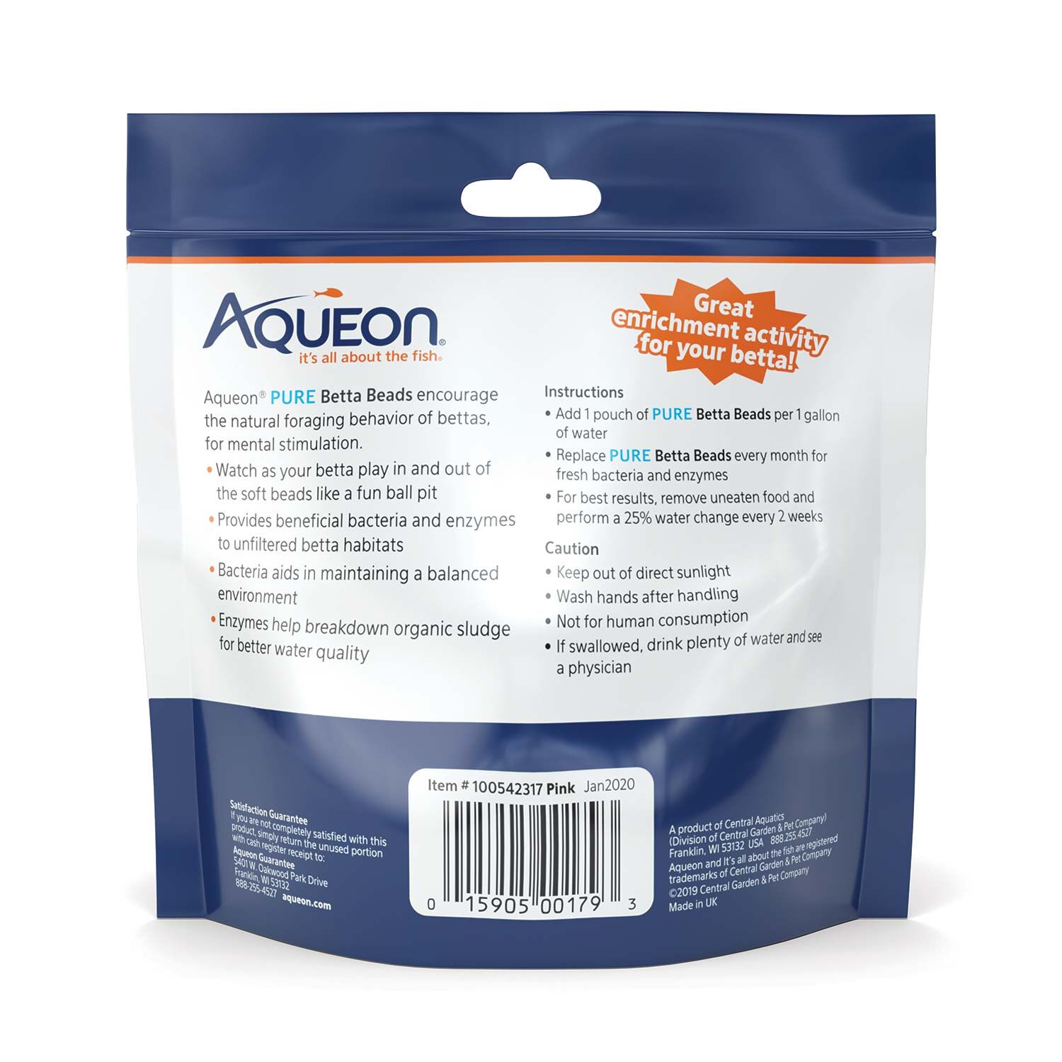 Aqueon Betta Beads Pink, One Pouch