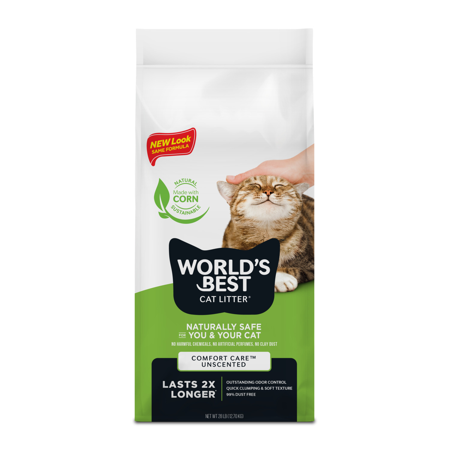 World's Best Comfort Care Unscented Clumping Corn Cat Litter, 28-Lb