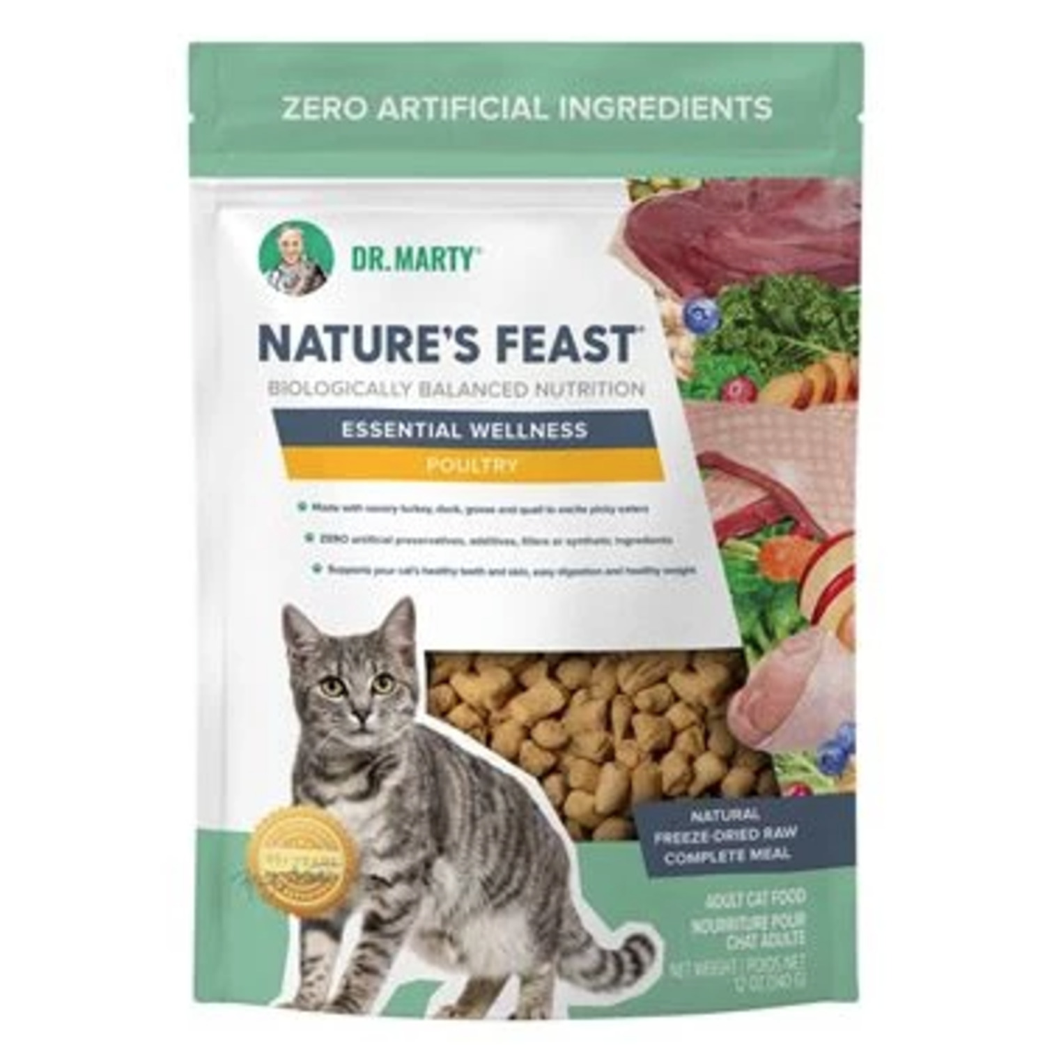 Dr. Marty Nature's Feast Essential Wellness Poultry Freeze Dried Raw Adult Cat Food, 12Oz