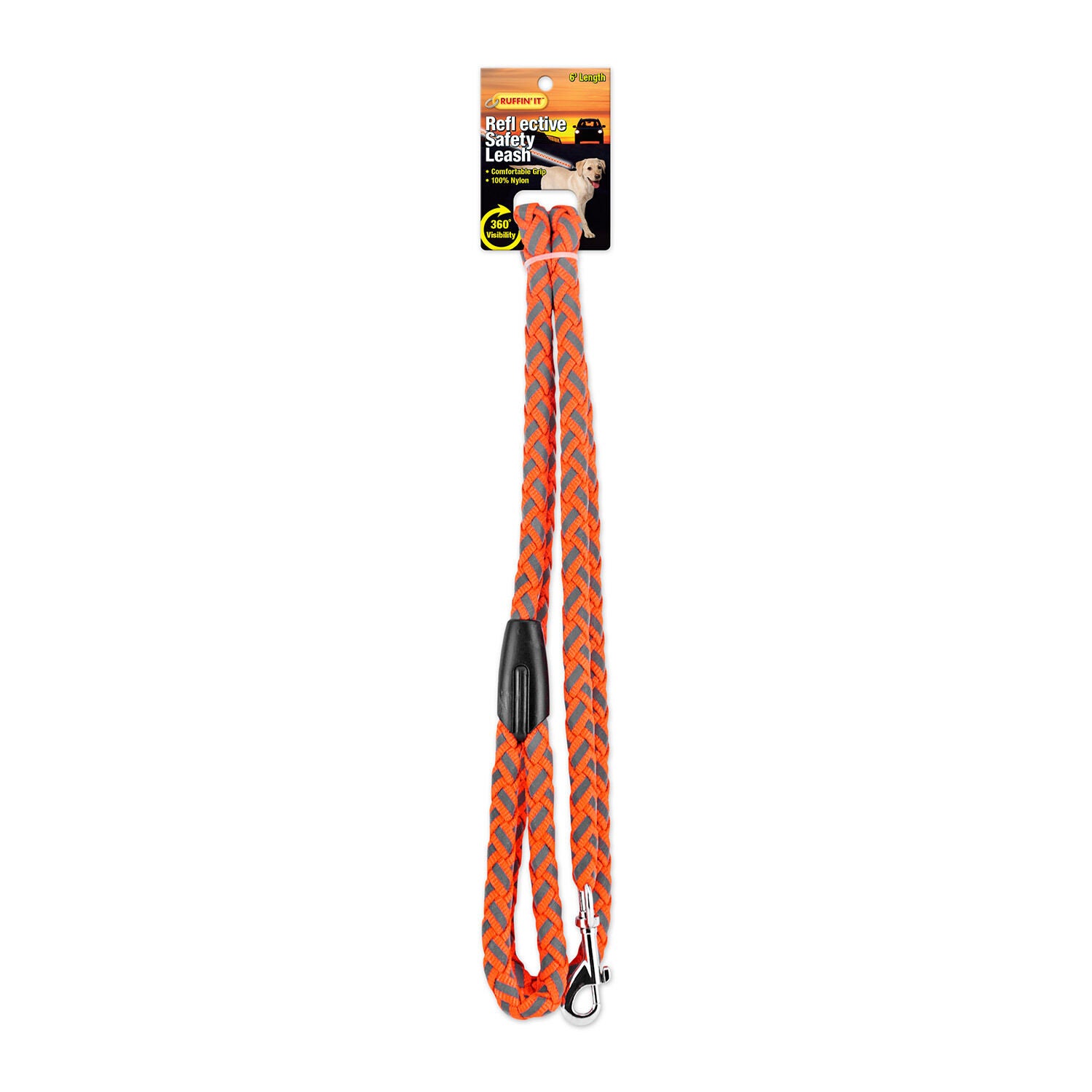 Ruffin' It Reflective Braided Safety Leash 5/8" - Orange