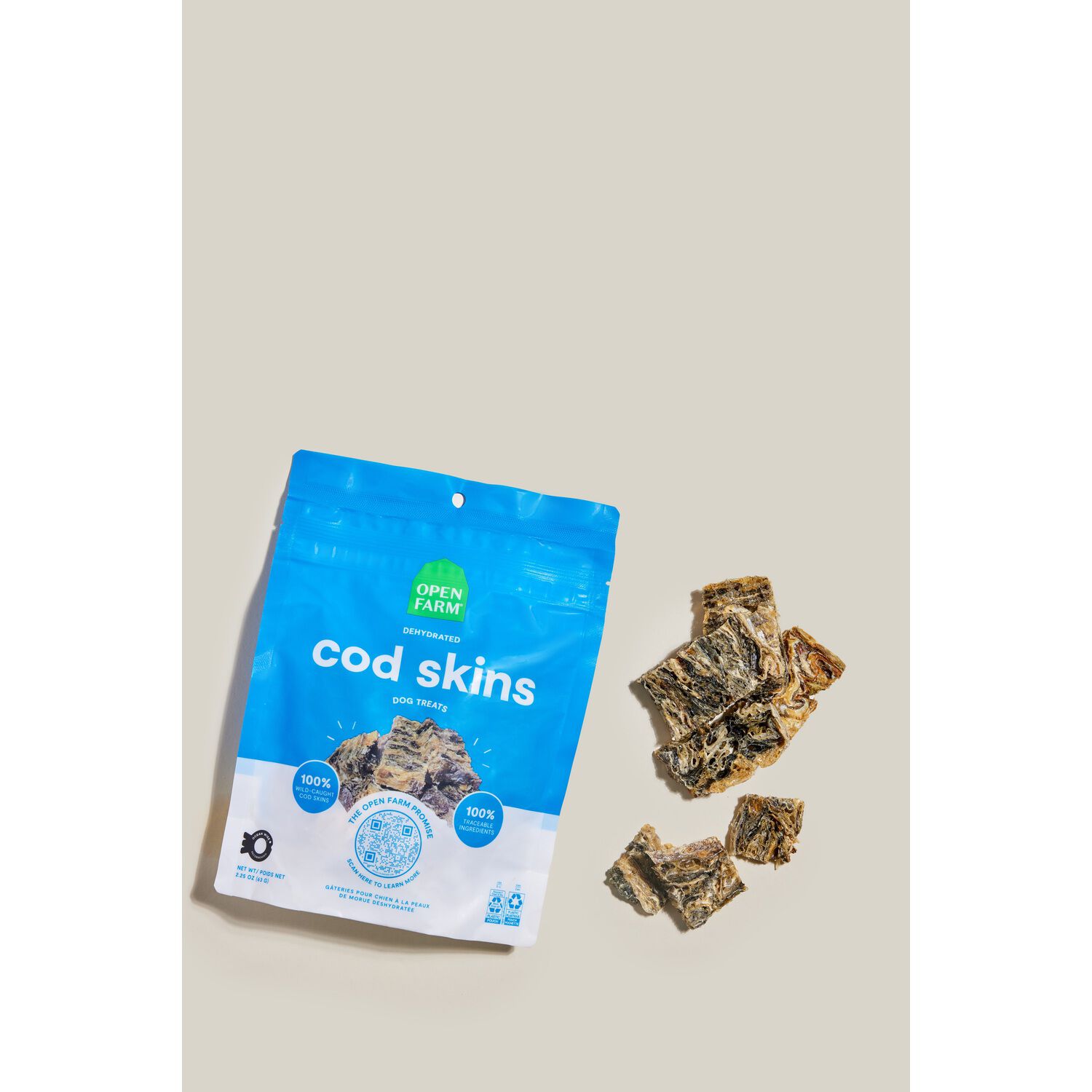 Open Farm Dehydrated Cod Skins Crunchy Dog Treats, 2.5Oz