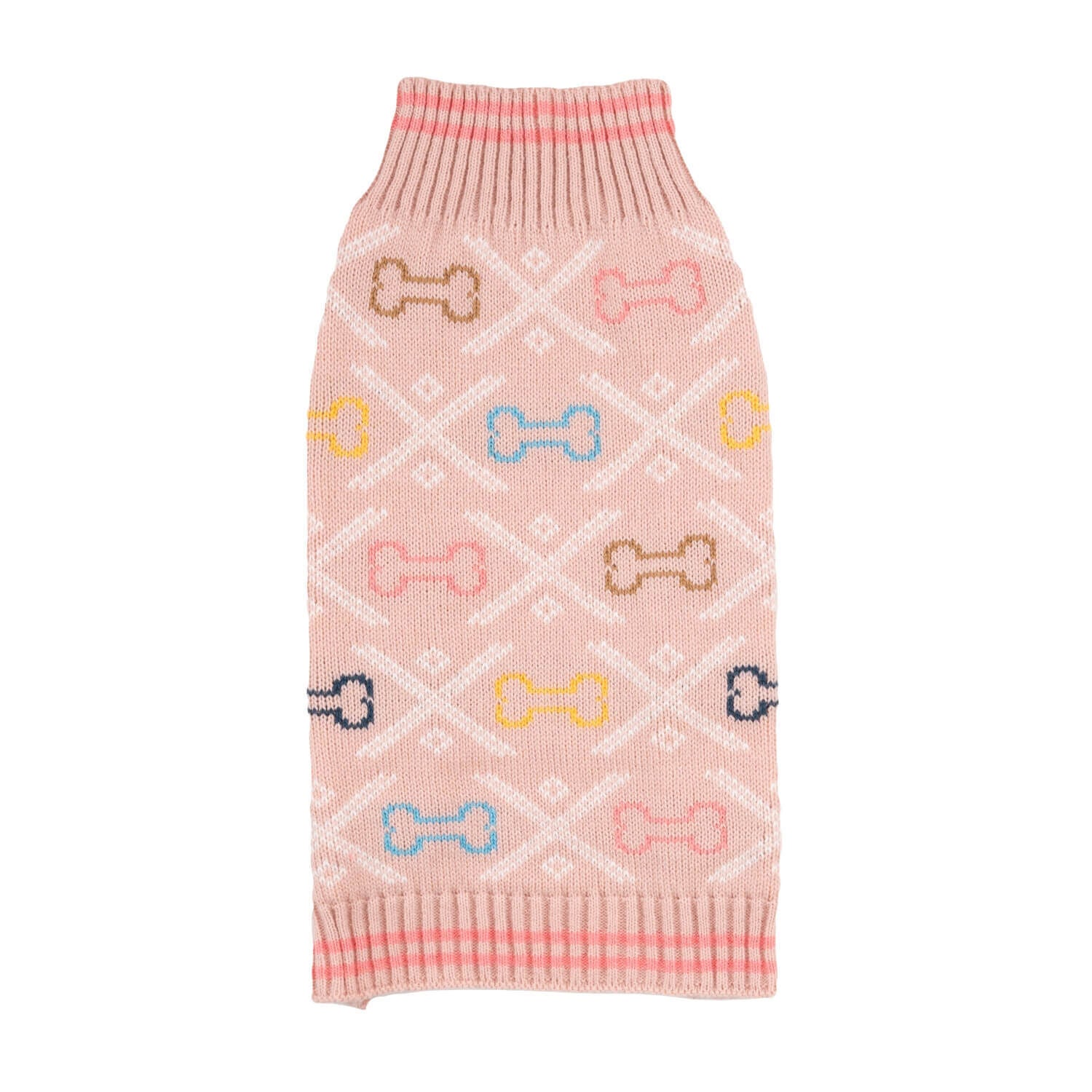 Simply Dog Bones On Pink Argyle Fall Dog Sweater