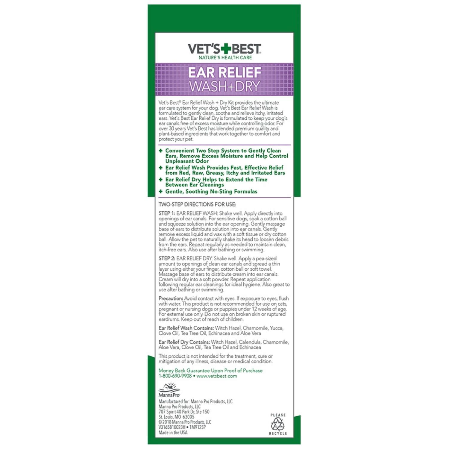Vet's Best Multi Symptom Dog Ear Wash & Dry Cleaning Kit