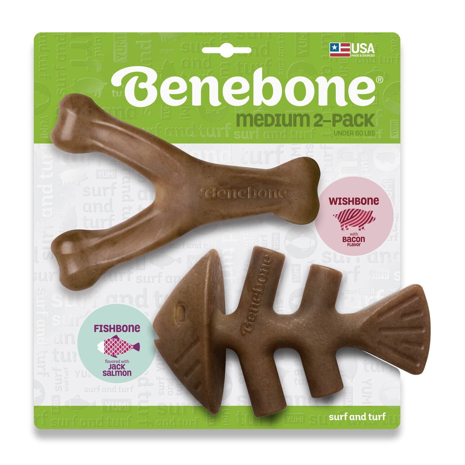 Benebone 2-Pack Fishbone/Wishbone Bacon Dog Chew Toy