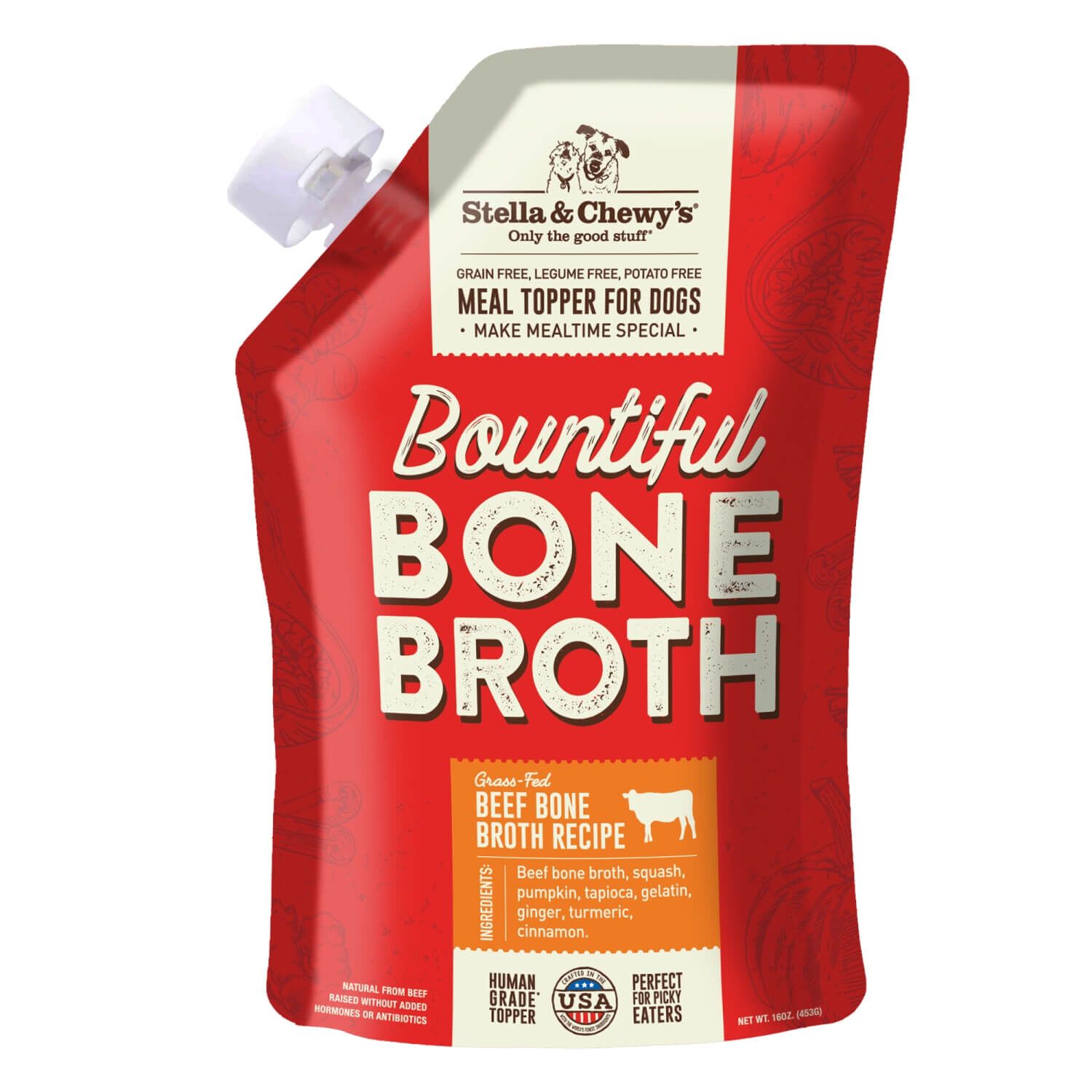 Stella & Chewy's Bountiful Bone Broth Grass Fed Beef Recipe Wet Dog Food Topper, 16-Oz