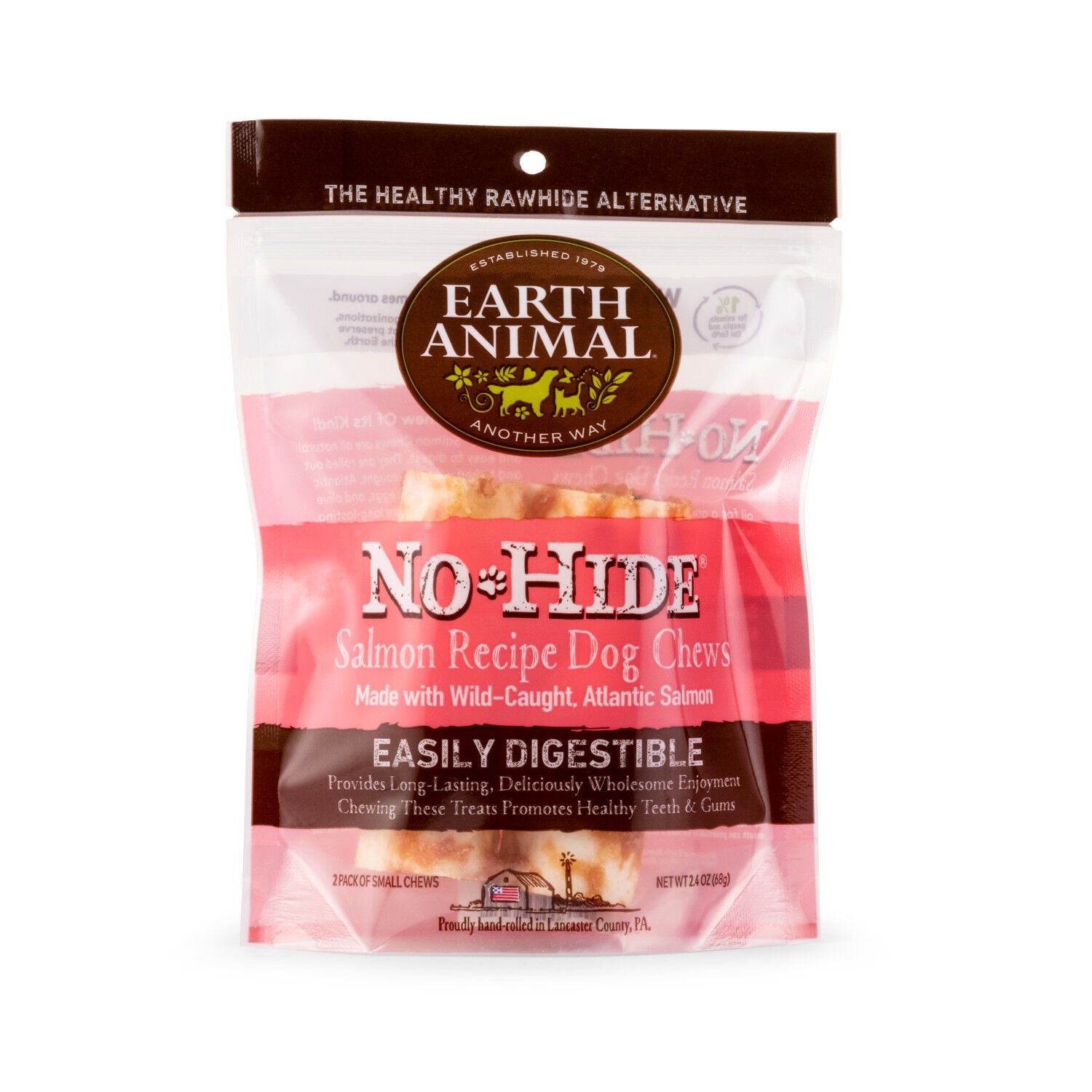 Earth Animal No-Hide Rawhide Alternative Dog Treat Chews, Wild-Caught Salmon, 2 Pack