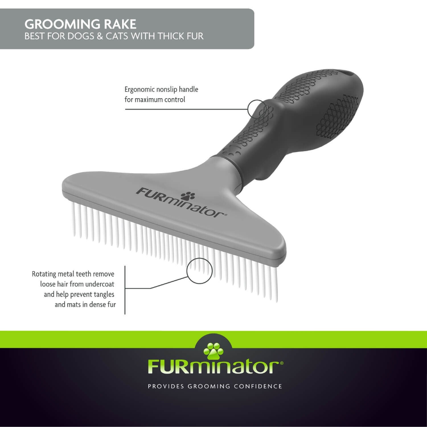 Furminator Grooming Rake Dog & Cat Comb, Grey