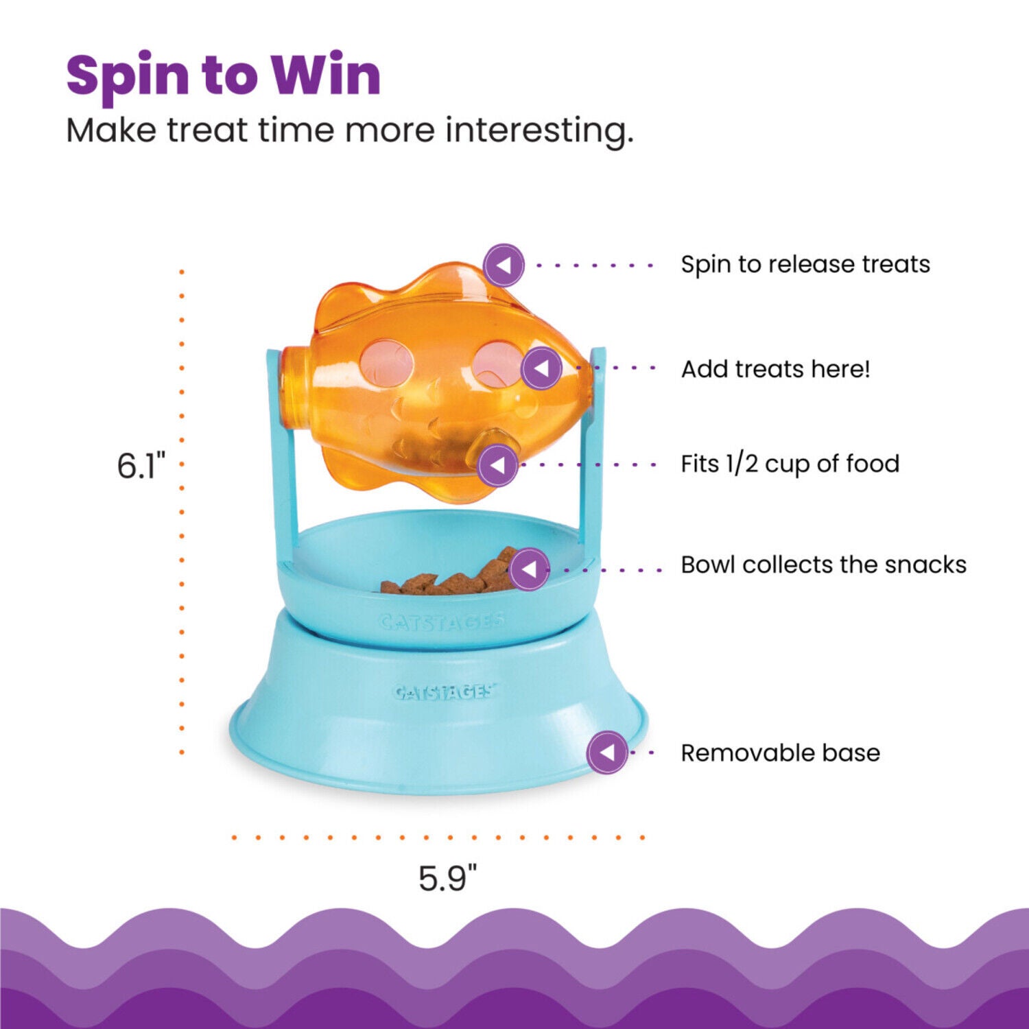 Catstages 2-In-1 Spinning Fish Treat Dispensing Cat Toy