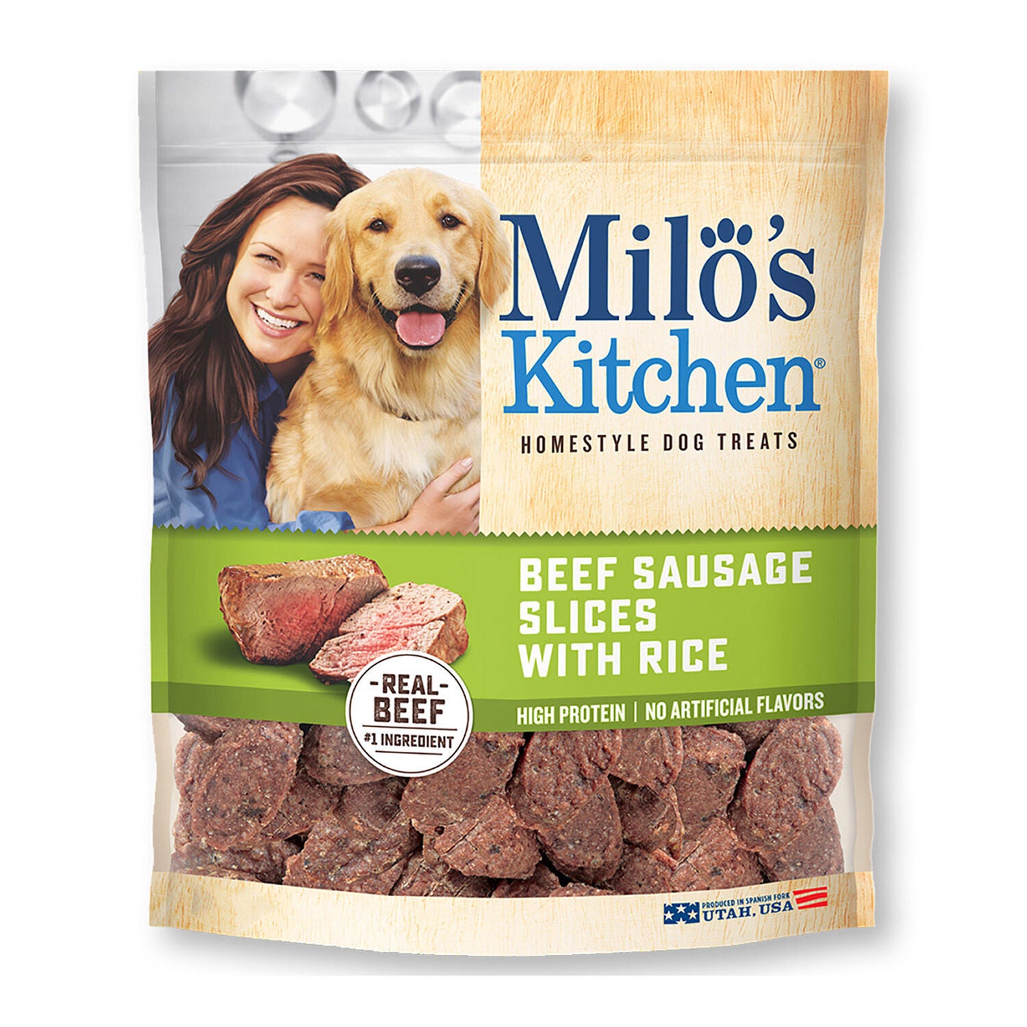 Milo's Kitchen Beef Sausage Slices With Rice Dog Treat