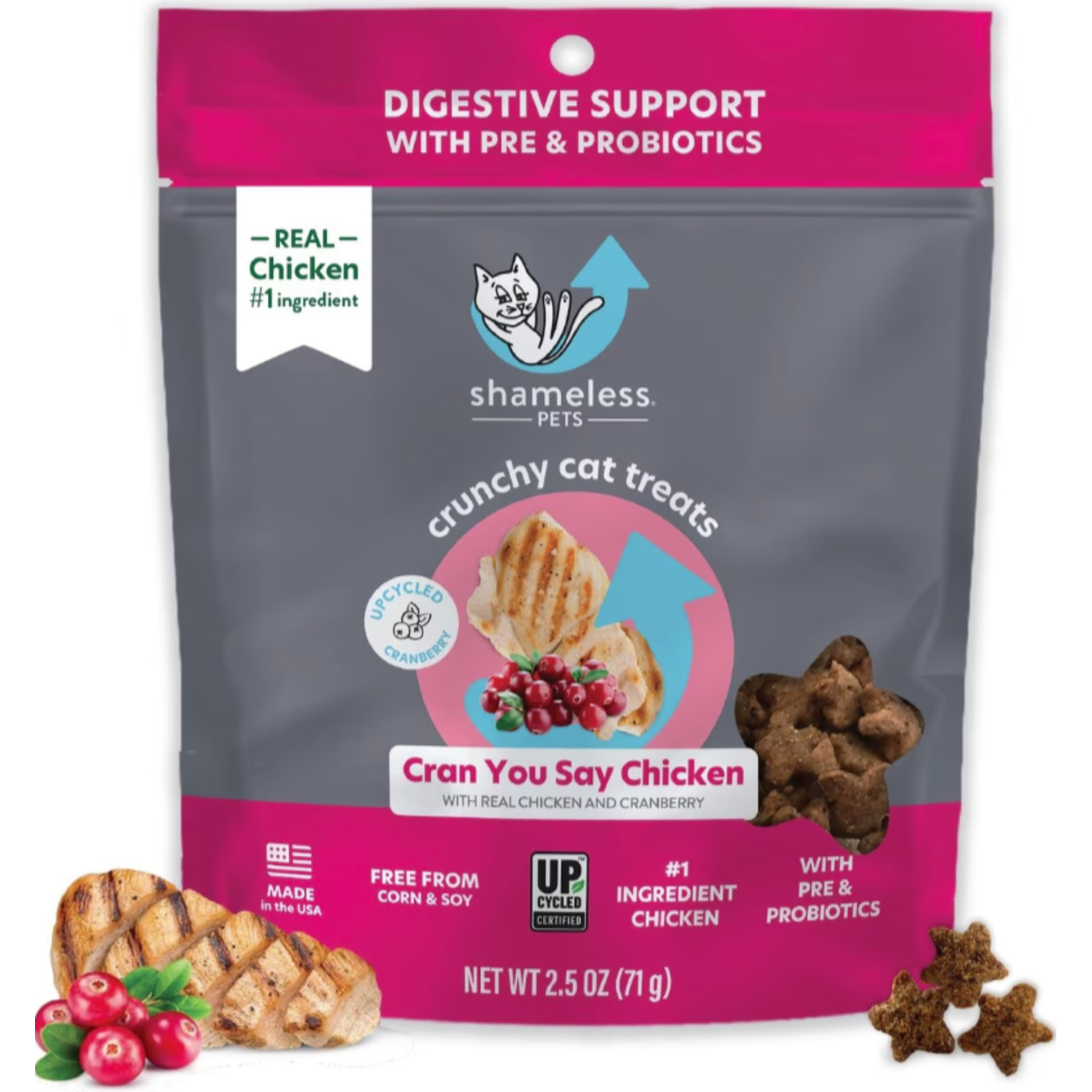 Shameless Pets Cran You Say Chicken Crunchy Cat Treats, 2.5Oz