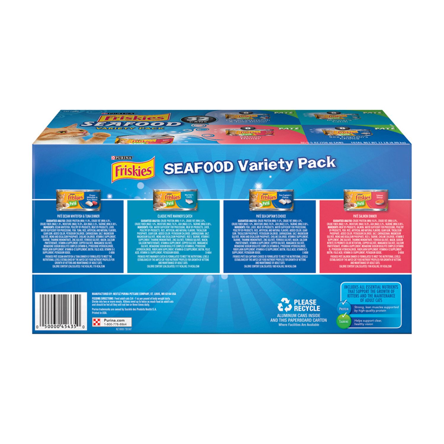 Friskies Seafood Pate Favorites Variety Pack Wet Cat Food, 32/5.5Oz Cans