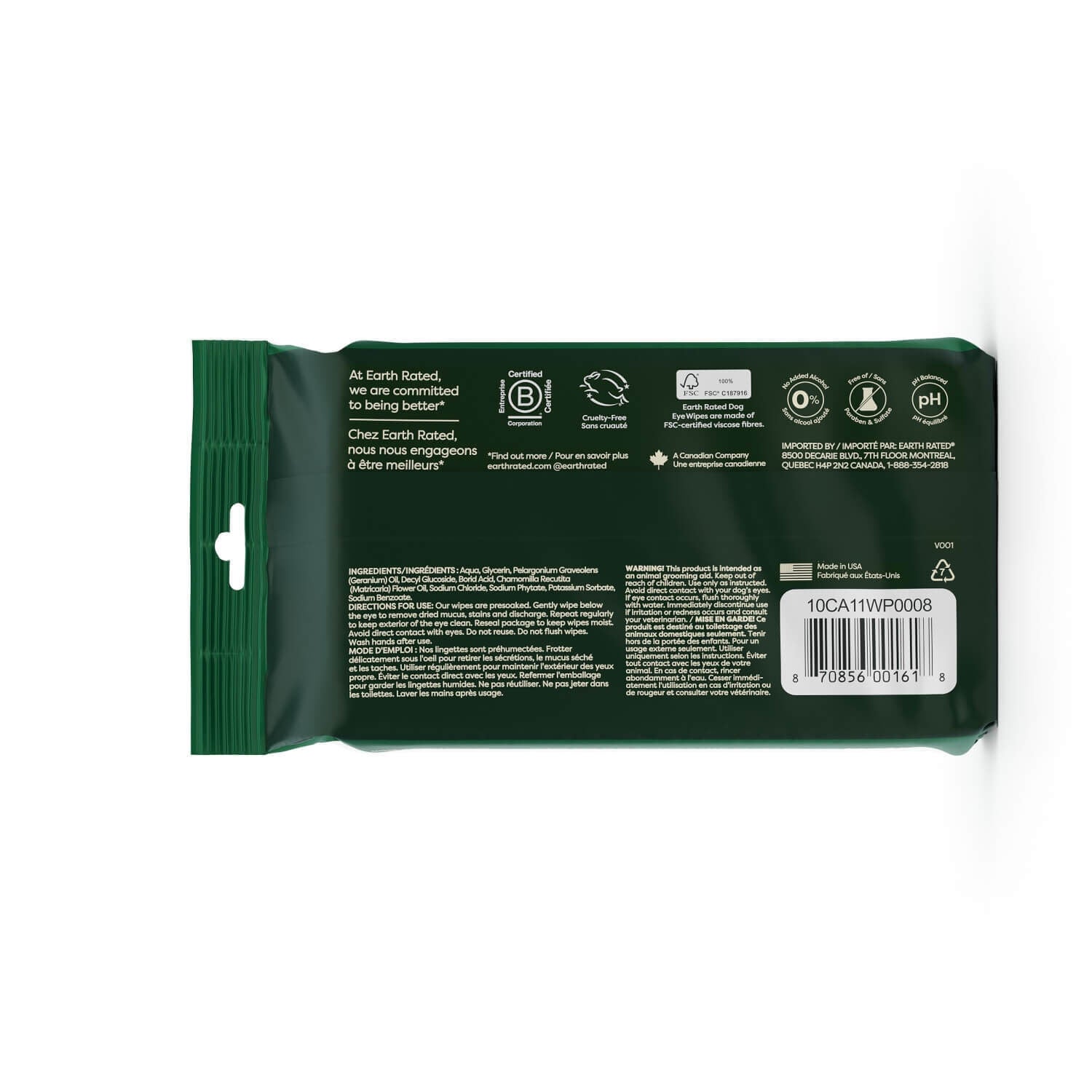 Earth Rated Hypoallergenic Dog Eye Wipes, Fragrance Free