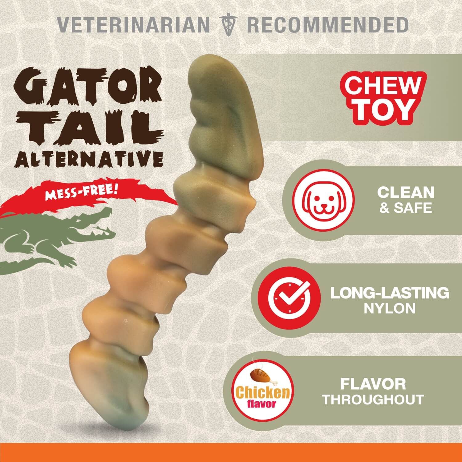 Nylabone Power Chew Gator Tail Alternative Dog Chew Toy - Chicken Flavor