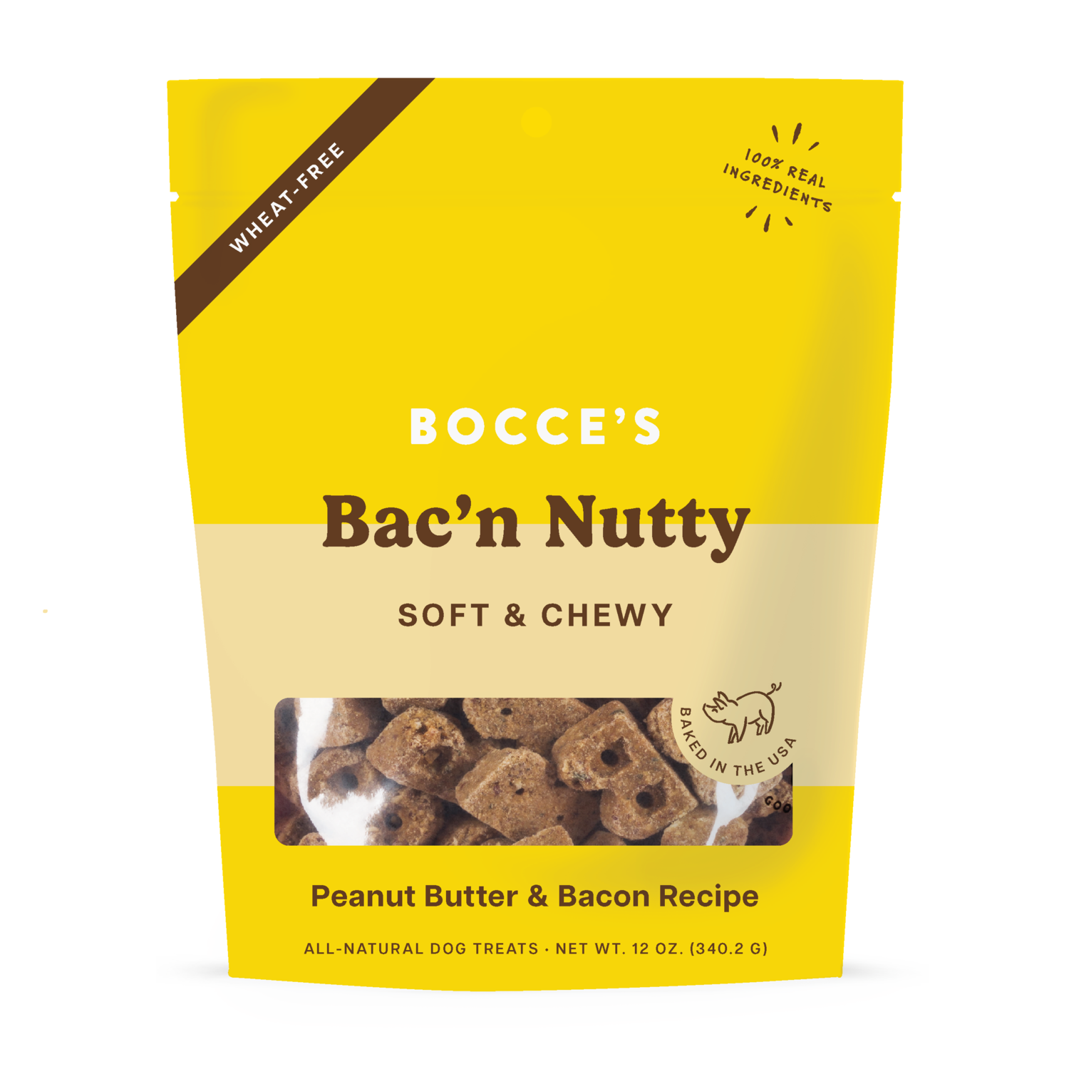 Bocce's Bakery Bac'n Nutty Soft & Chewy Dog Treats, Peanut Butter & Bacon Flavor, 6-Oz Bag