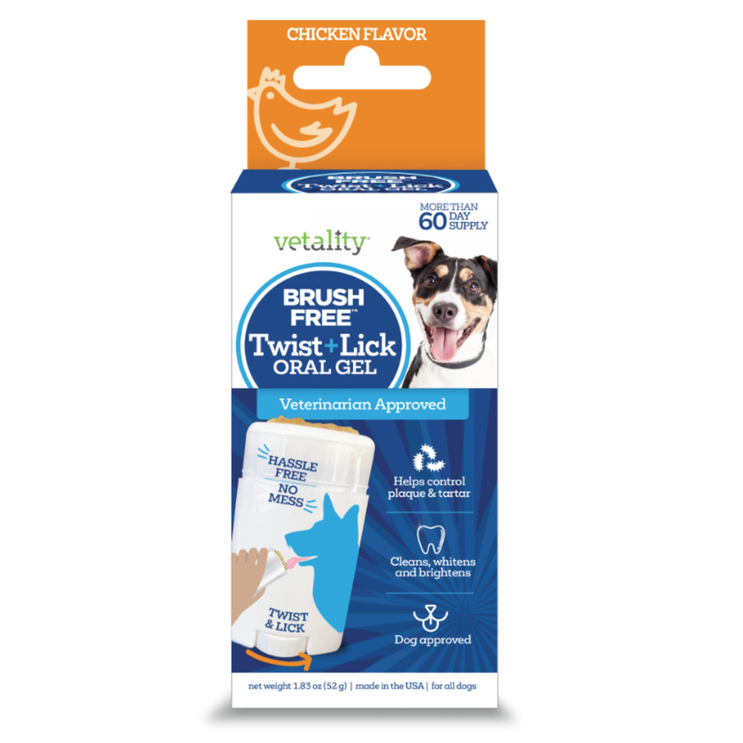 Vetality Brush Free Twist & Lick Dental & Oral Care Gel For Dogs, Chicken Flavor