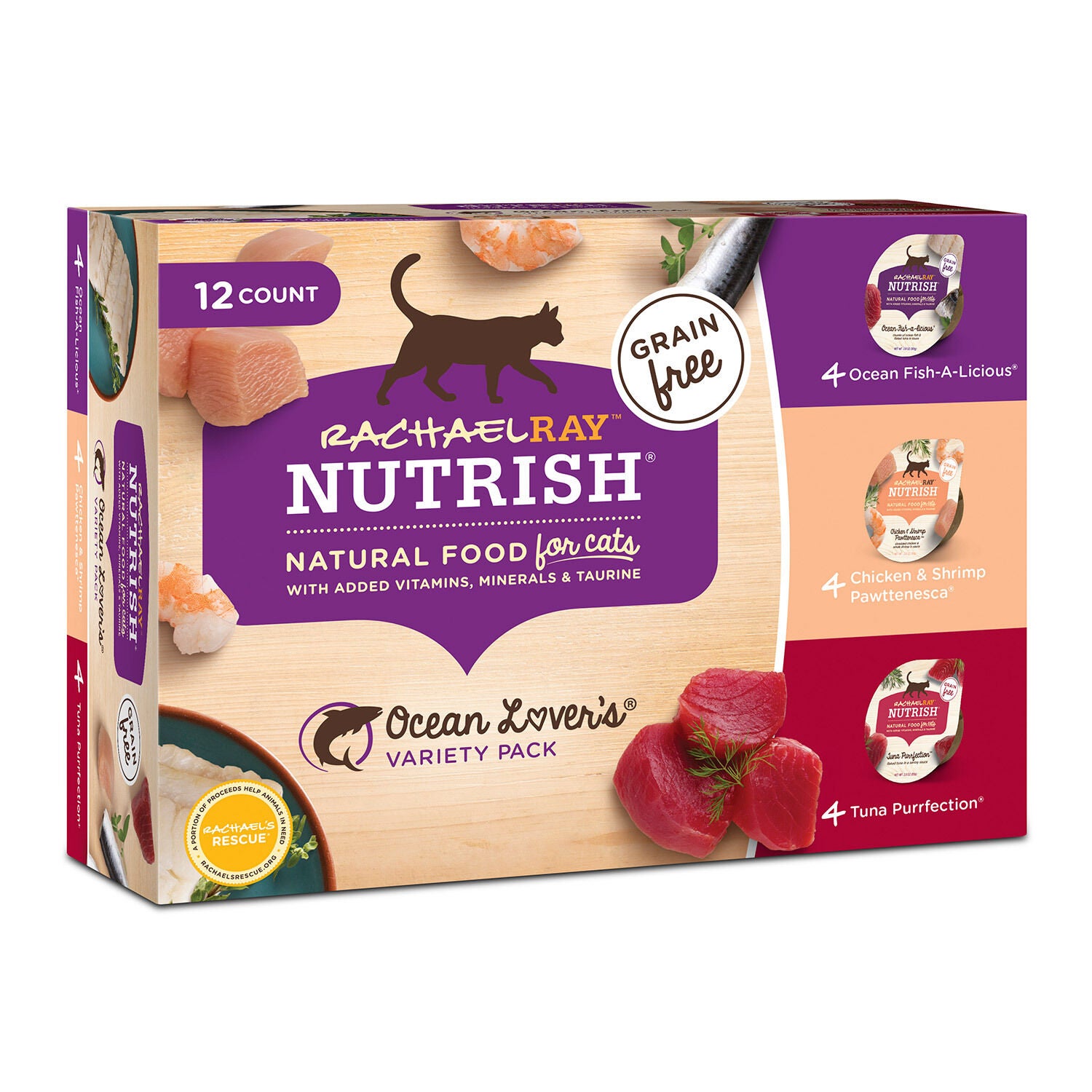 Rachael Ray Nutrish Natural Grain Free Wet Cat Food, Ocean Lover's Variety Pack Of 12, 2.8Oz Cups