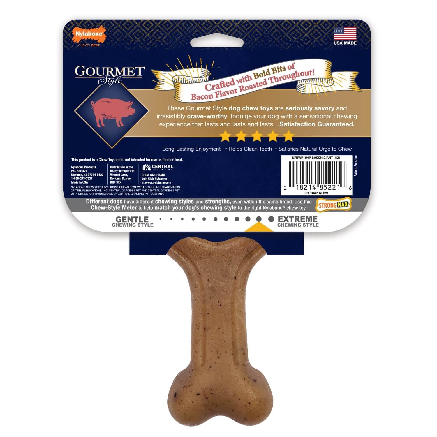 Nylabone Gourmet Style Strong Chew Wishbone Dog Toy - Bacon Flavor