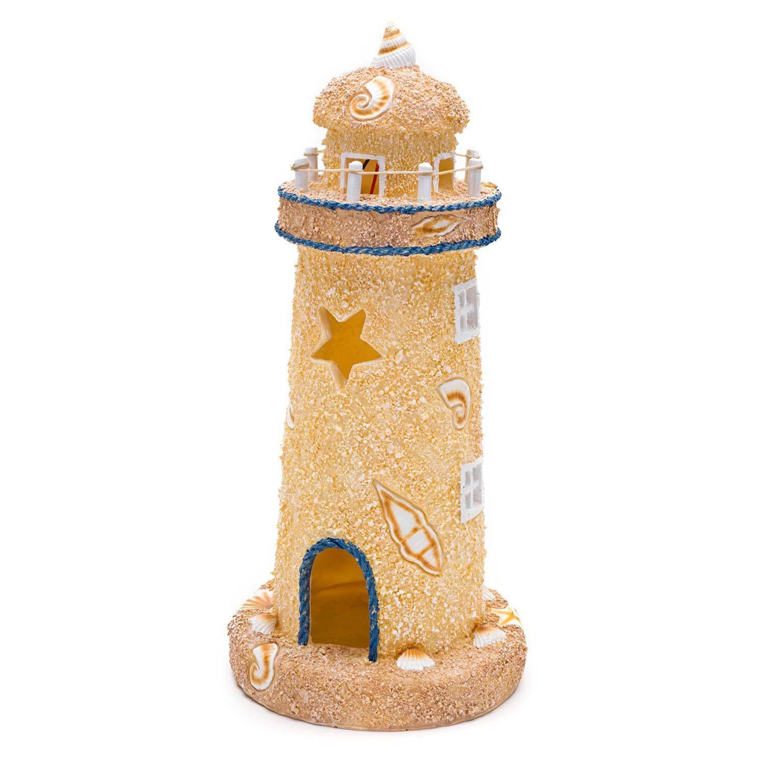 Penn-Plax Deco-Replicas Sand & Seashell Lighthouse Aquarium Ornament