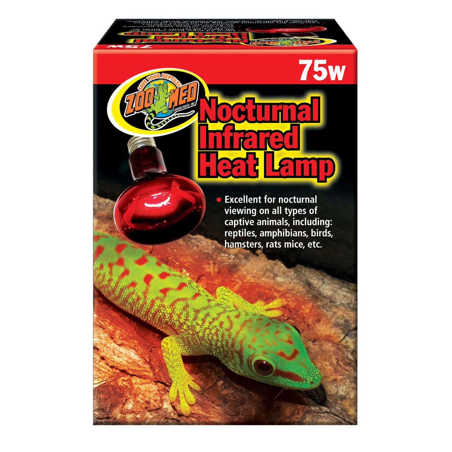 Zoo Med Nocturnal Infrared Heat Lamp For Reptiles, 75-Watts