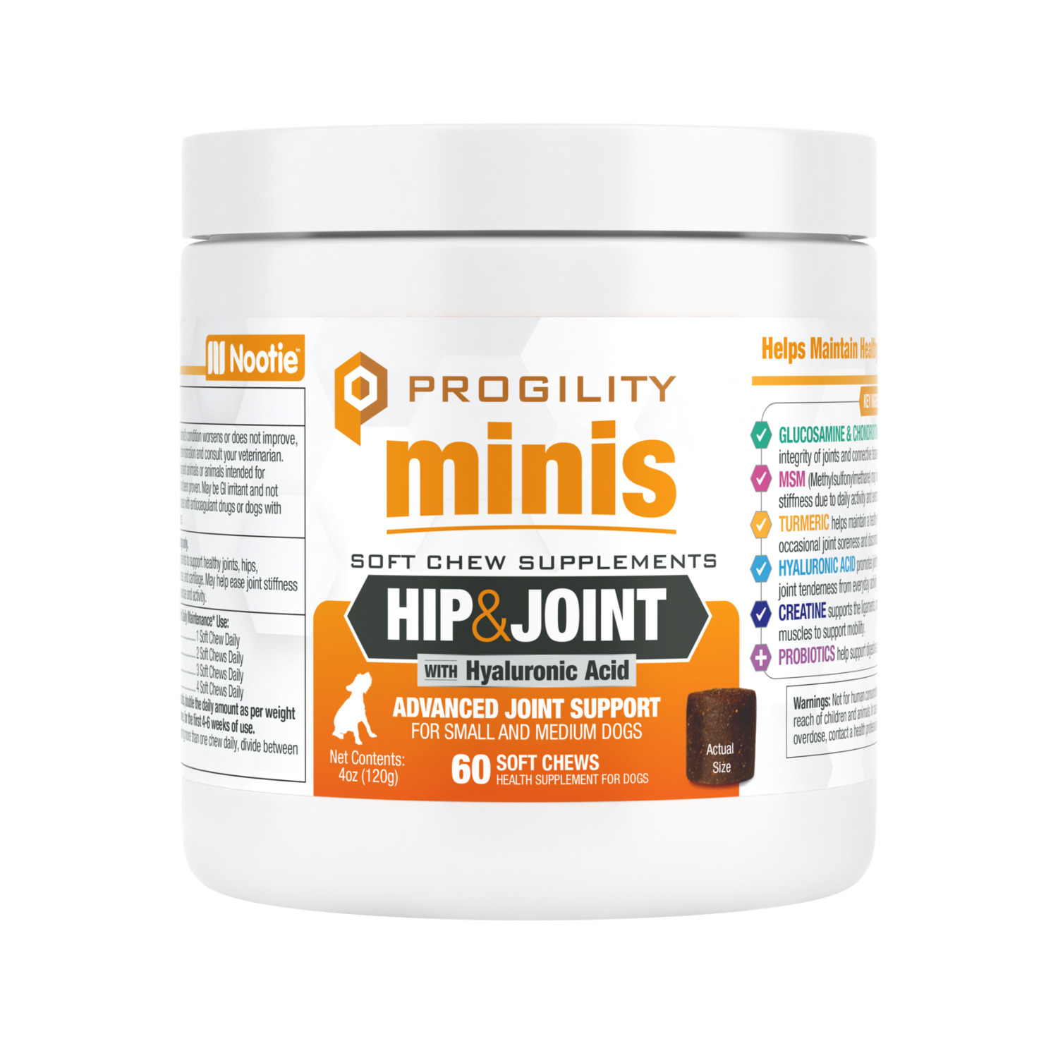 Progility Mini Hip & Joint Small & Medium Breeds Soft Chew Dog Supplements, 60Ct