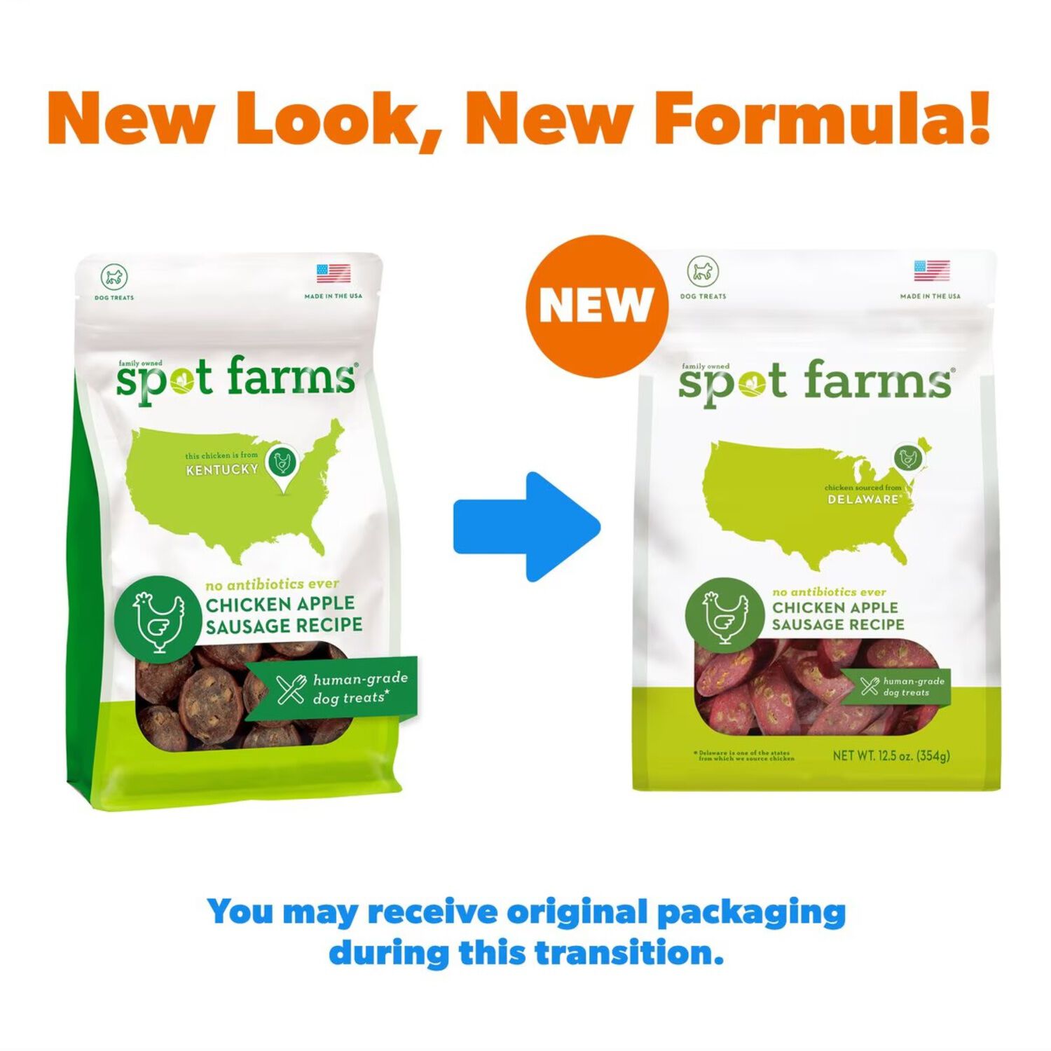 Spot Farms Chicken Apple Sausage Recipe All Natural Human Grade Dog Treats, 12.5Oz