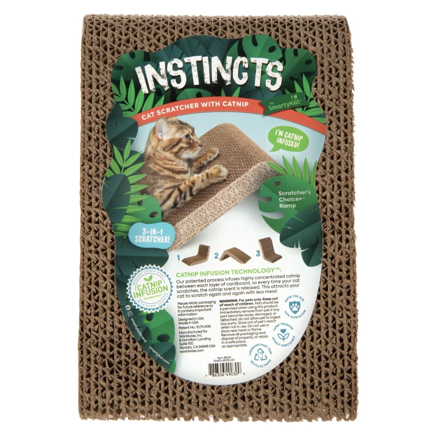 Instincts By Smartykat&reg; Scratcher's Choice+ Ramp Catnip-Infused Reversable Corrugate Cat Scratcher, Versatile Angled Scratcher & Lounge, Large