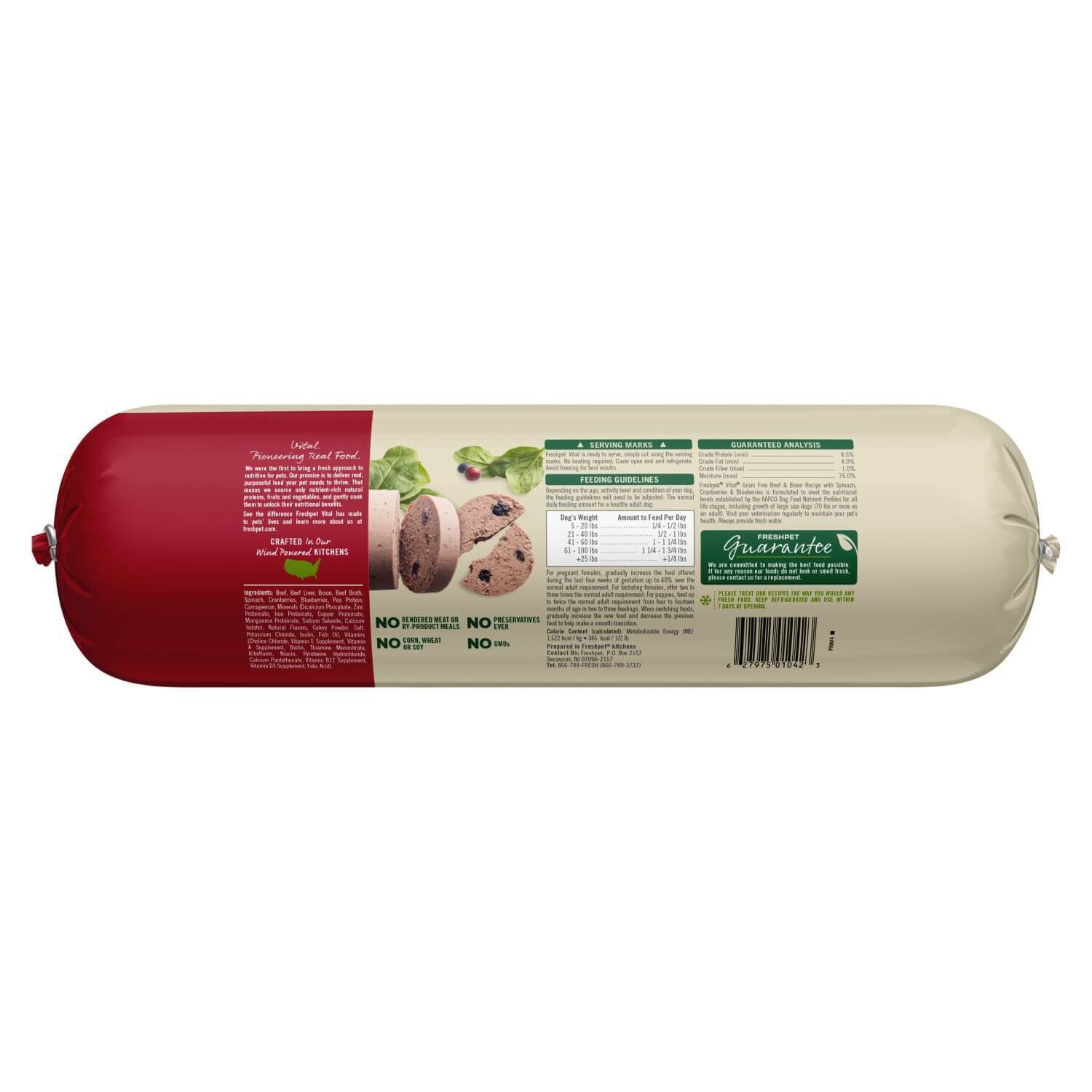 Freshpet Vital Grain Free Fresh Dog Food, Beef & Bison Roll Recipe