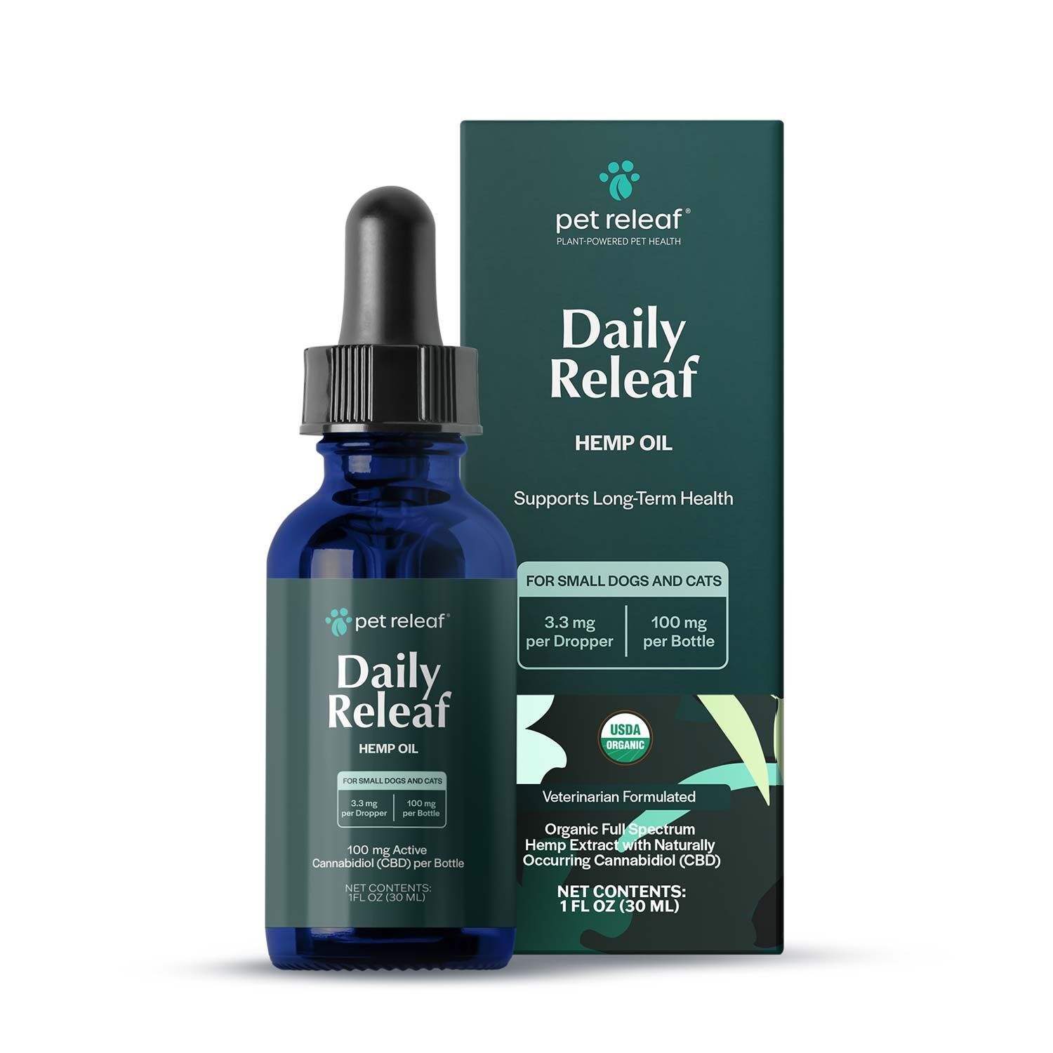 Pet Releaf Organic Daily Releaf Cbd Hemp Oil Supplement For Small Dogs & Cats