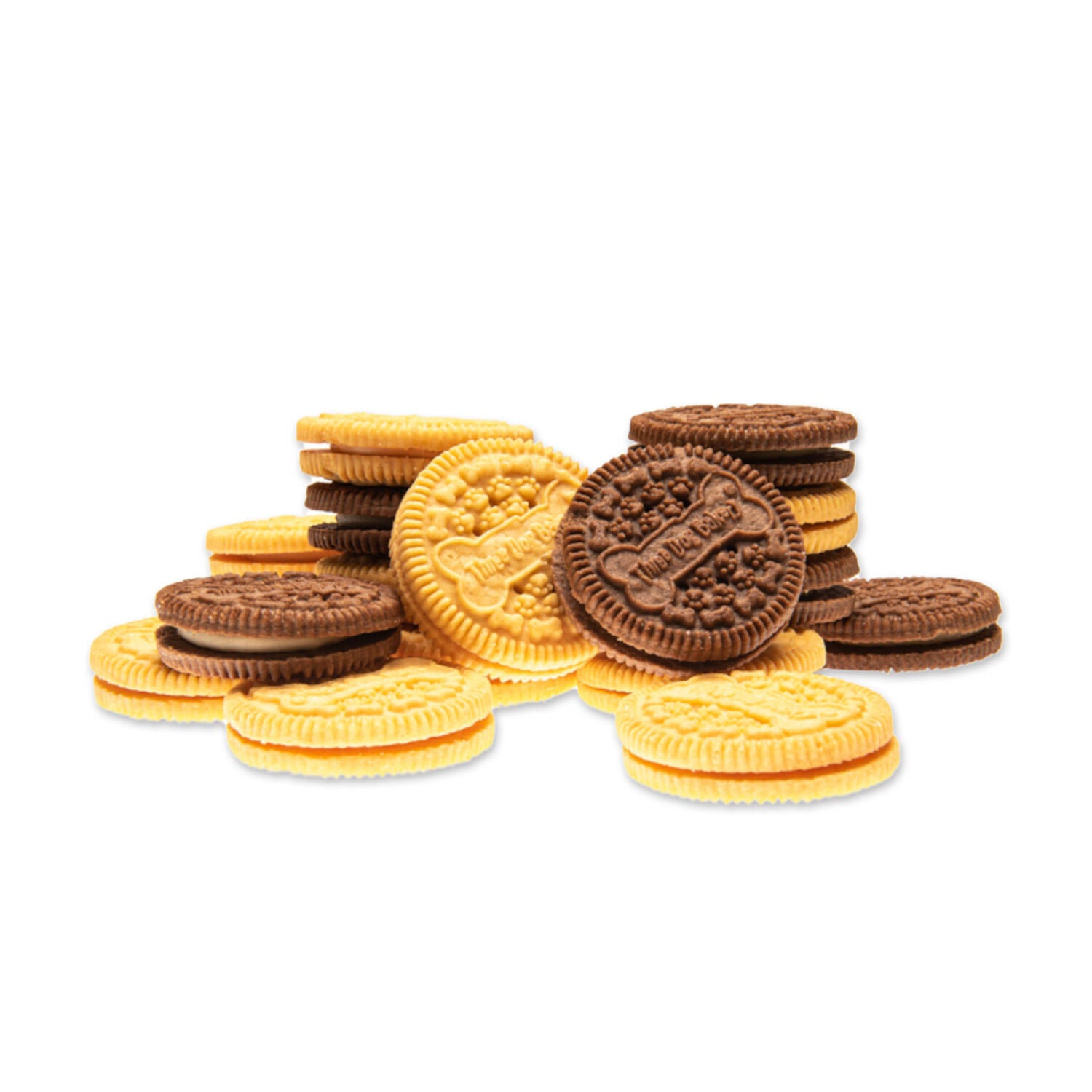 Three Dog Bakery Lick'n Crunch! Sandwich Cookies - Carob & Peanut Butter Flavours And Golden & Vanilla Flavour Dog Treat