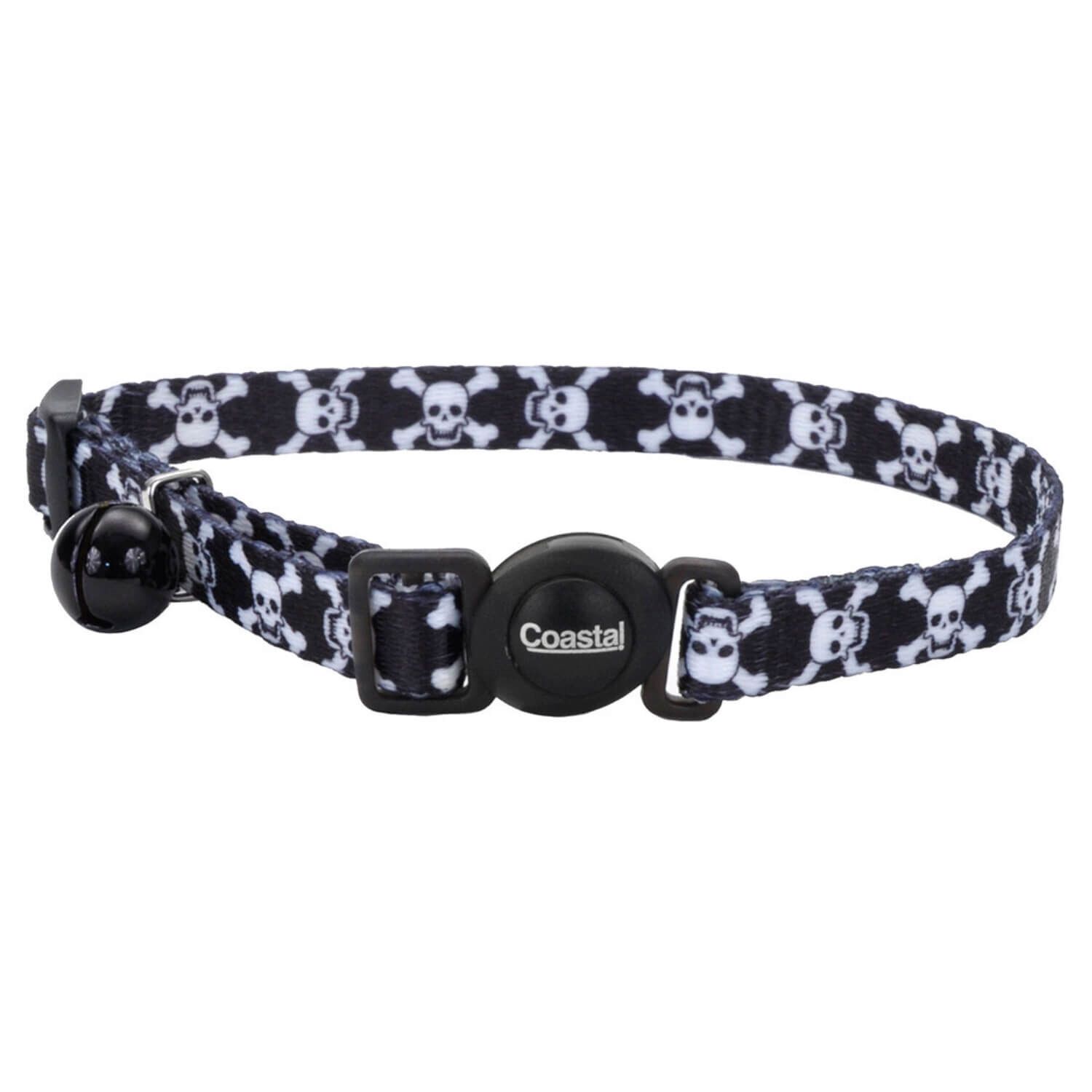 Coastal Pet Products Safe Cat Fashion Adjustable Breakaway Cat Collar, Black Skulls, 3/8" X 8"-12"