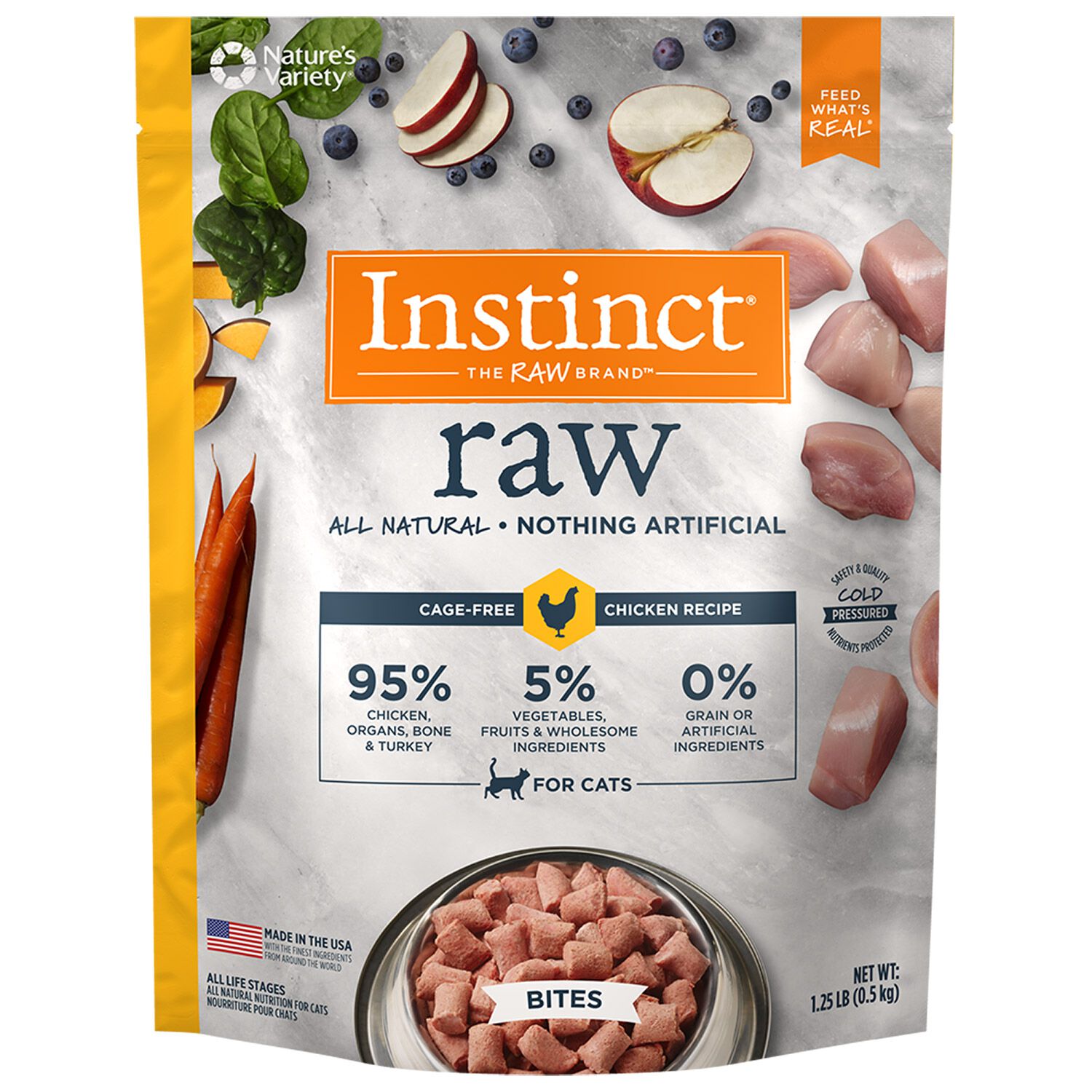 Instinct Raw Chicken Bites Frozen Cat Food, 1.25-Lb