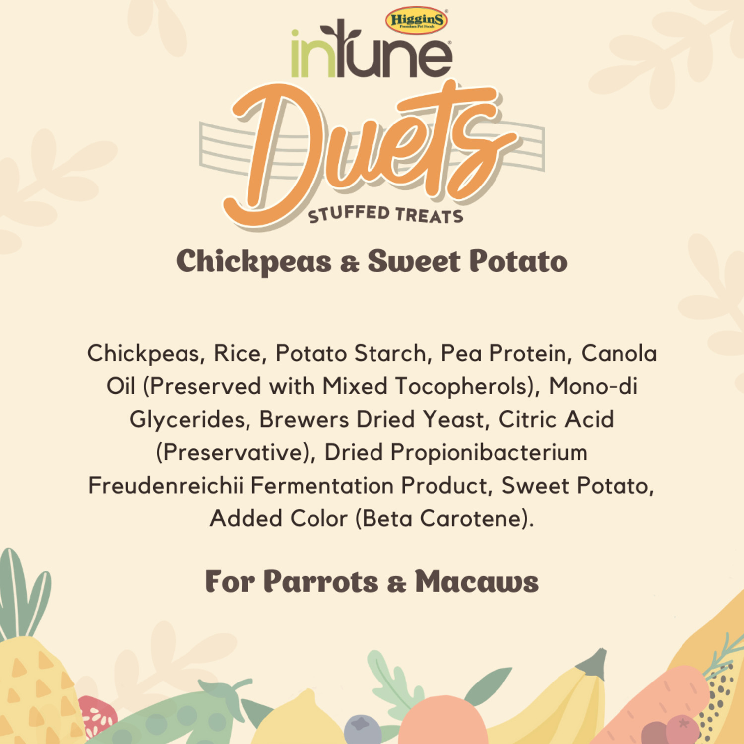 Higgins Intune Duets Chickpeas & Sweet Potatoes Treat For Parrots & Macaws, 3Oz