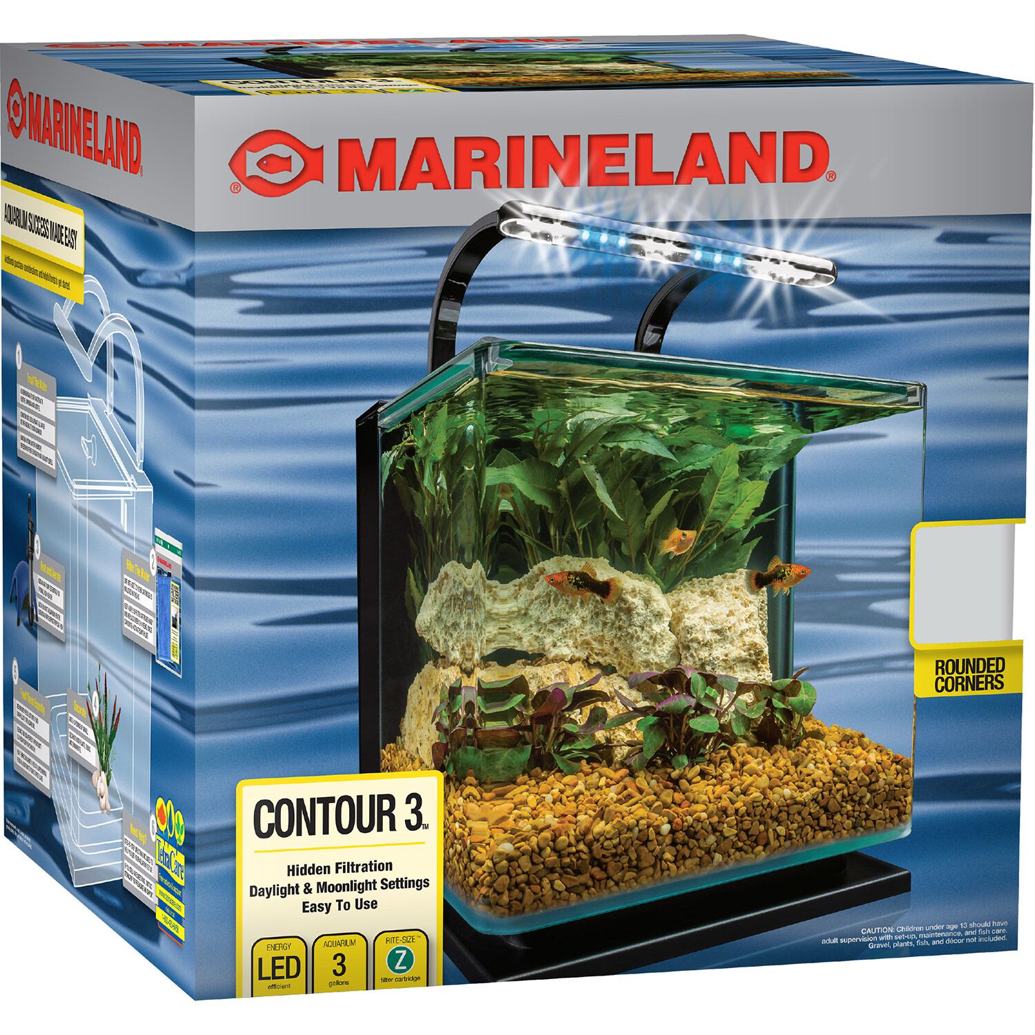 Marineland Contour Led Desktop Fish Aquarium Kit, 3 Gal