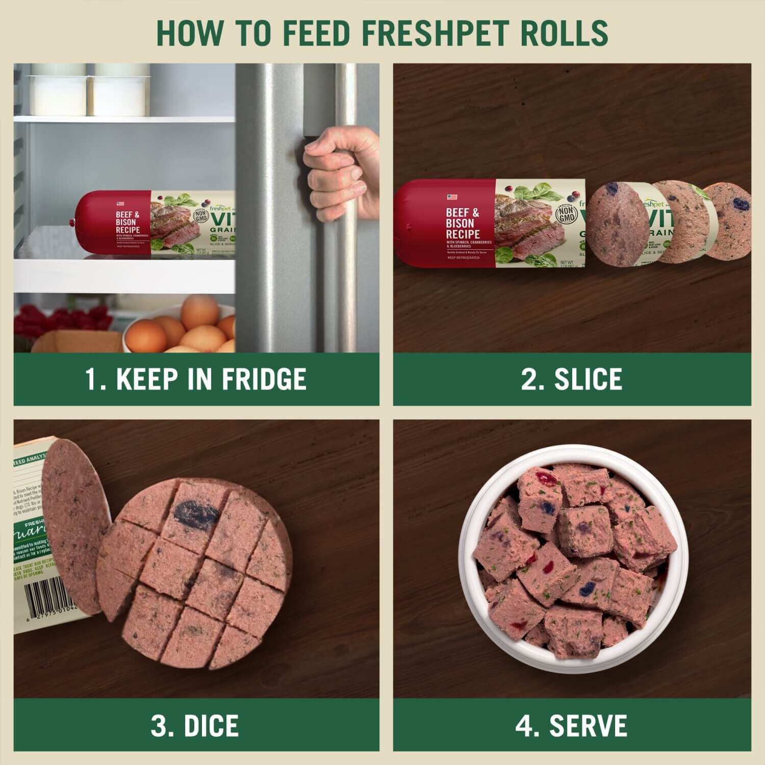 Freshpet Vital Grain Free Fresh Dog Food, Beef & Bison Roll Recipe