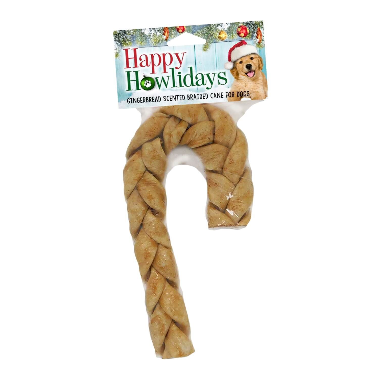 Pet Factory Holiday Gingerbread Scented Braided American Beefhide Cane For Dogs